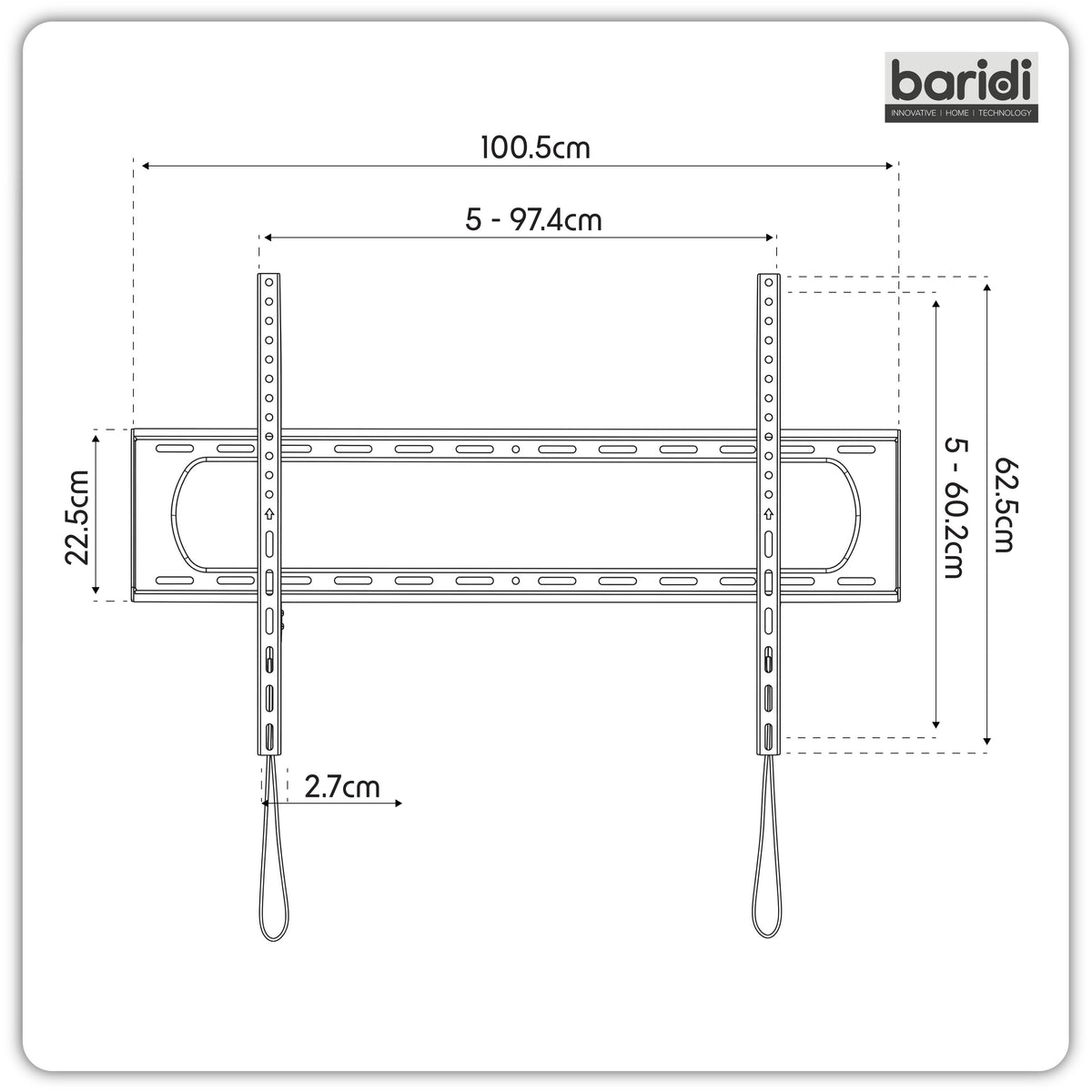 Baridi TV Wall Bracket with Tilt for 60-120" Screens, Max. VESA 900 x 600mm, Black - DH442
