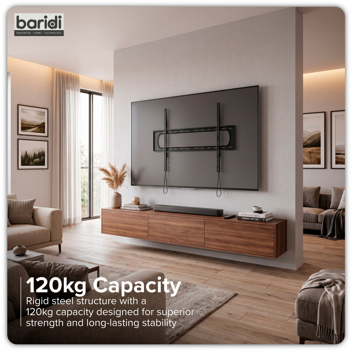 Baridi TV Wall Bracket with Tilt for 60-120" Screens, Max. VESA 900 x 600mm, Black - DH442