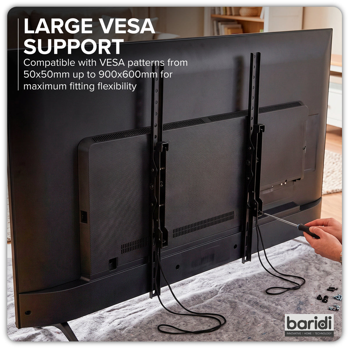 Baridi TV Wall Bracket with Tilt for 60-120" Screens, Max. VESA 900 x 600mm, Black - DH442