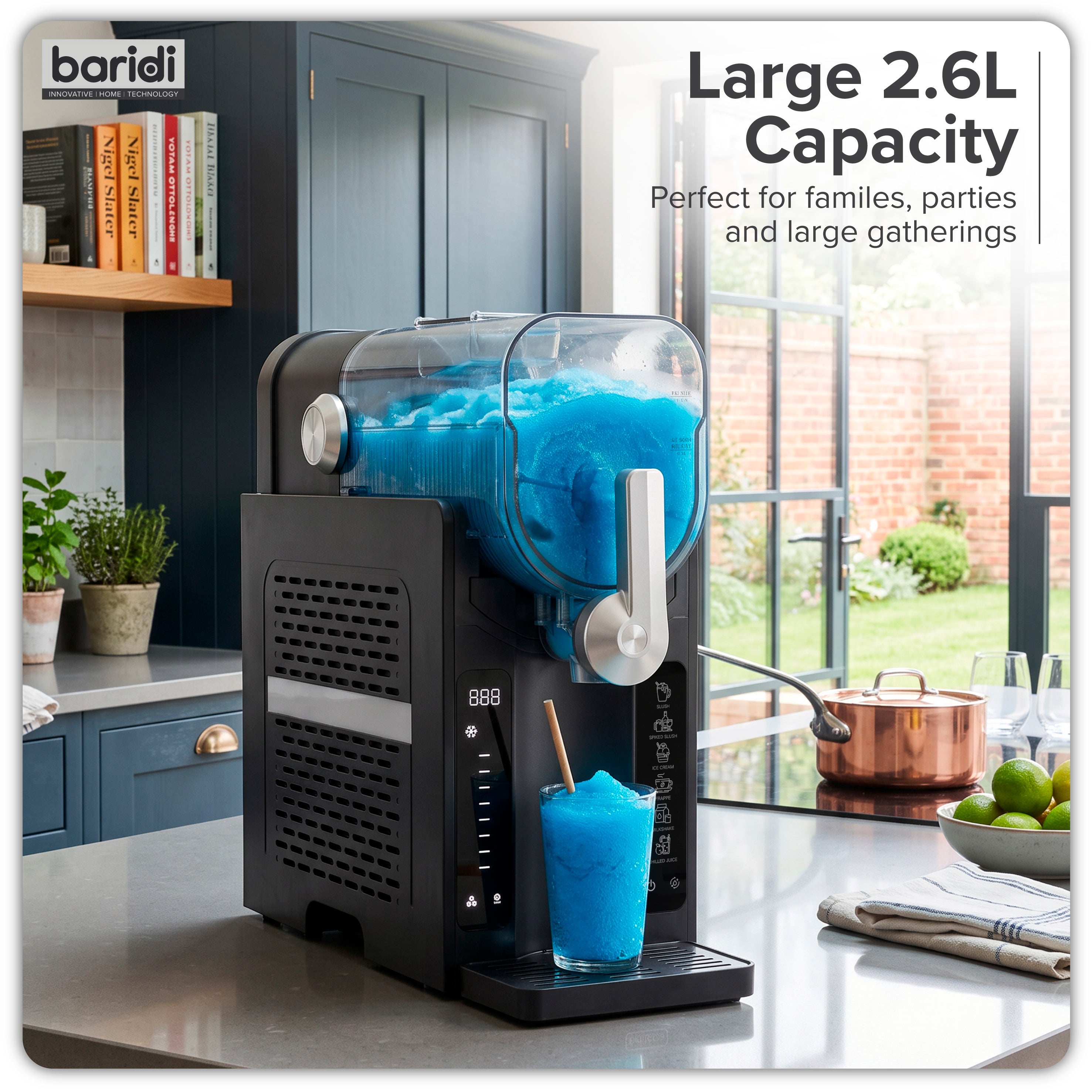 Baridi Slush & Ice Cream Machine, 7 Presets, 2.6L Capacity, Black - DH443