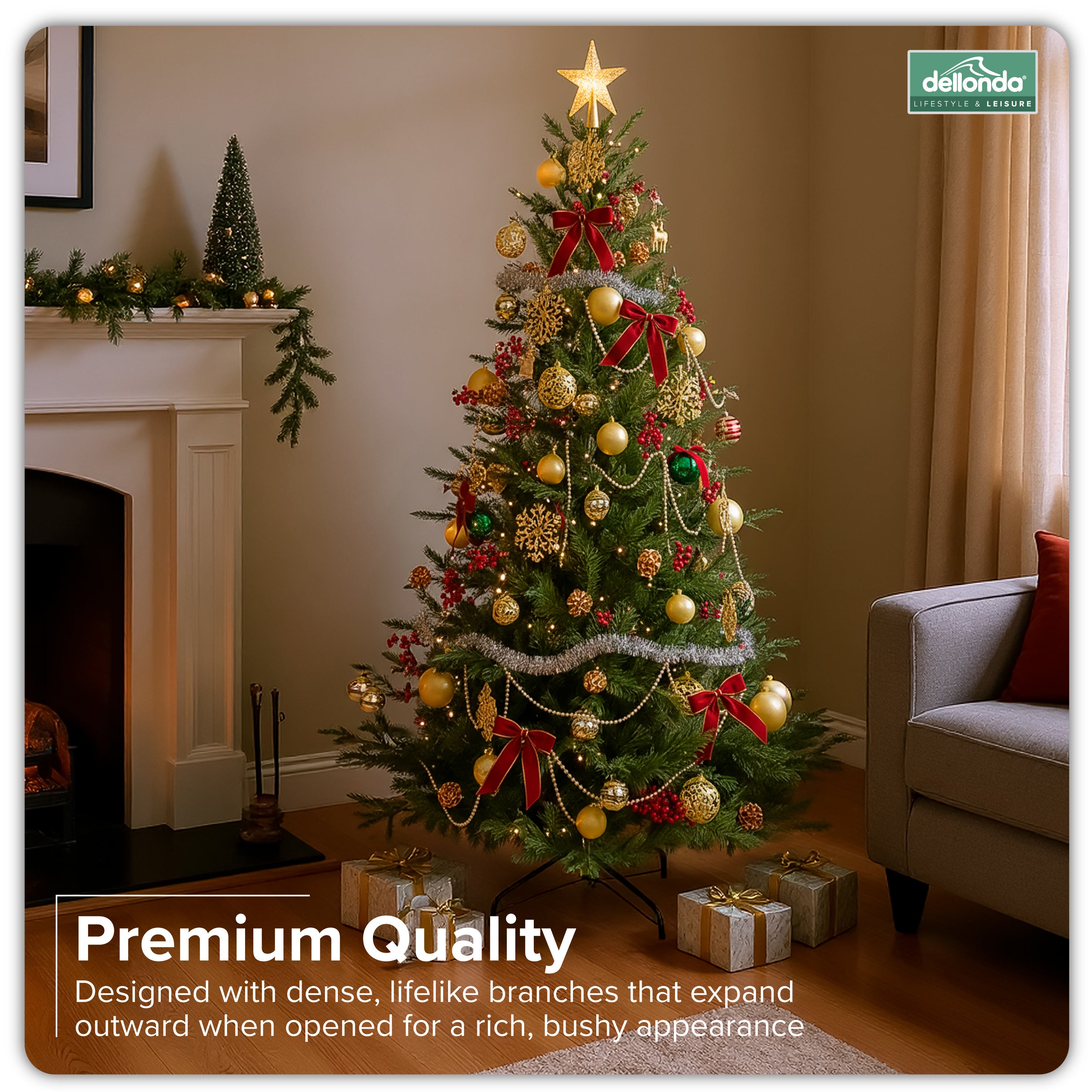 Artificial Hinged Christmas Tree, 5ft/150cm with 750+ PE Tips & PVC Interior - DH44