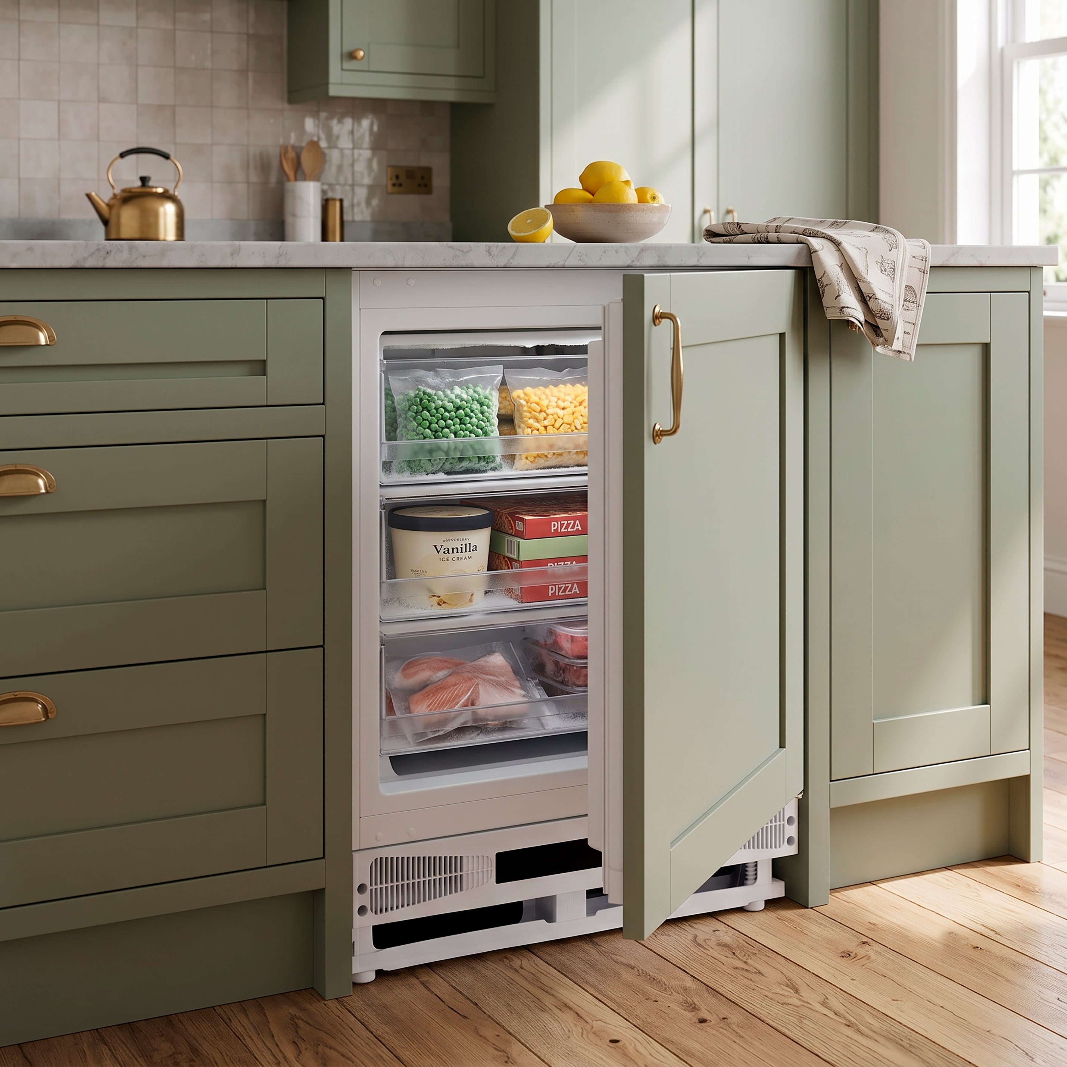 60cm Integrated Undercounter Freezer with Reversible Door, 95L