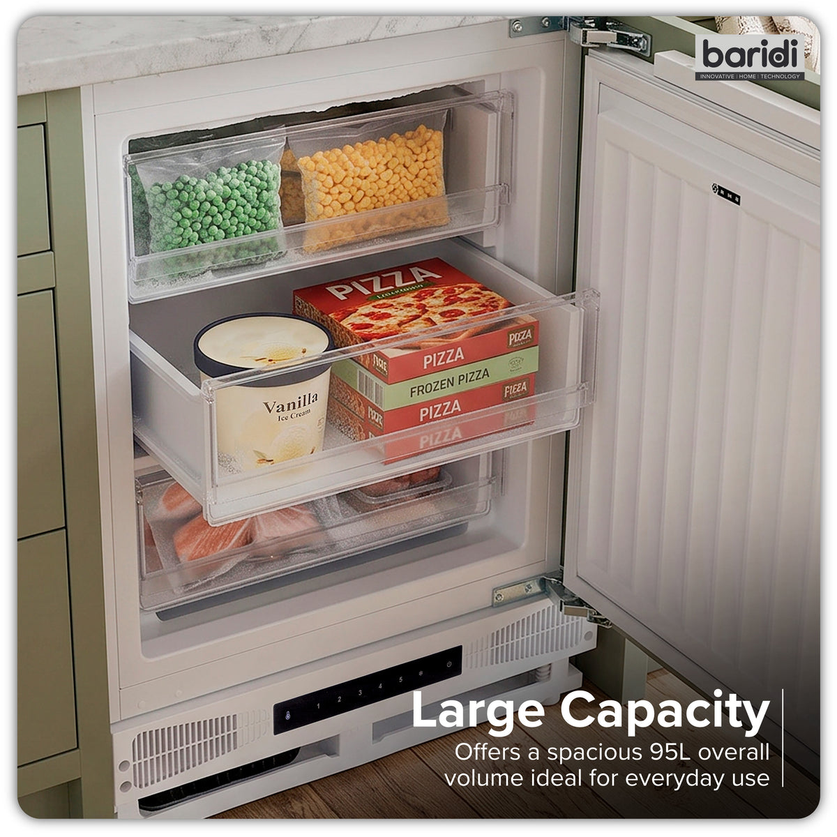 Baridi Integrated Undercounter Freezer 95L Capacity, Reversible Door - DH456