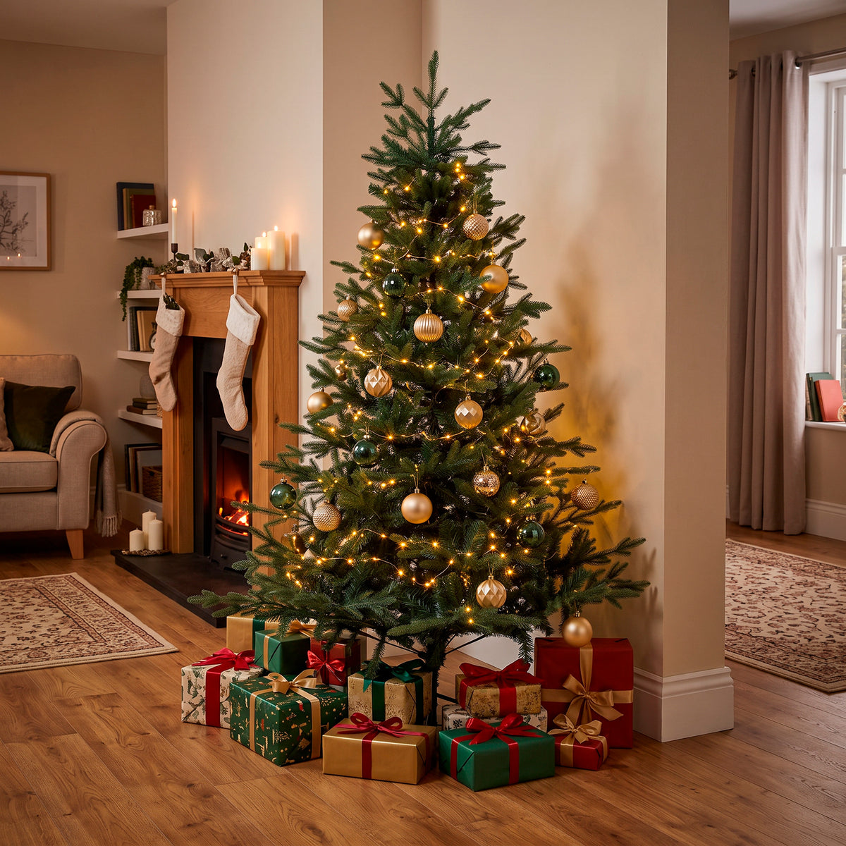 Artificial Hinged Christmas Tree, 6ft/180cm with 1200+ PE Tips & PVC Interior - DH45