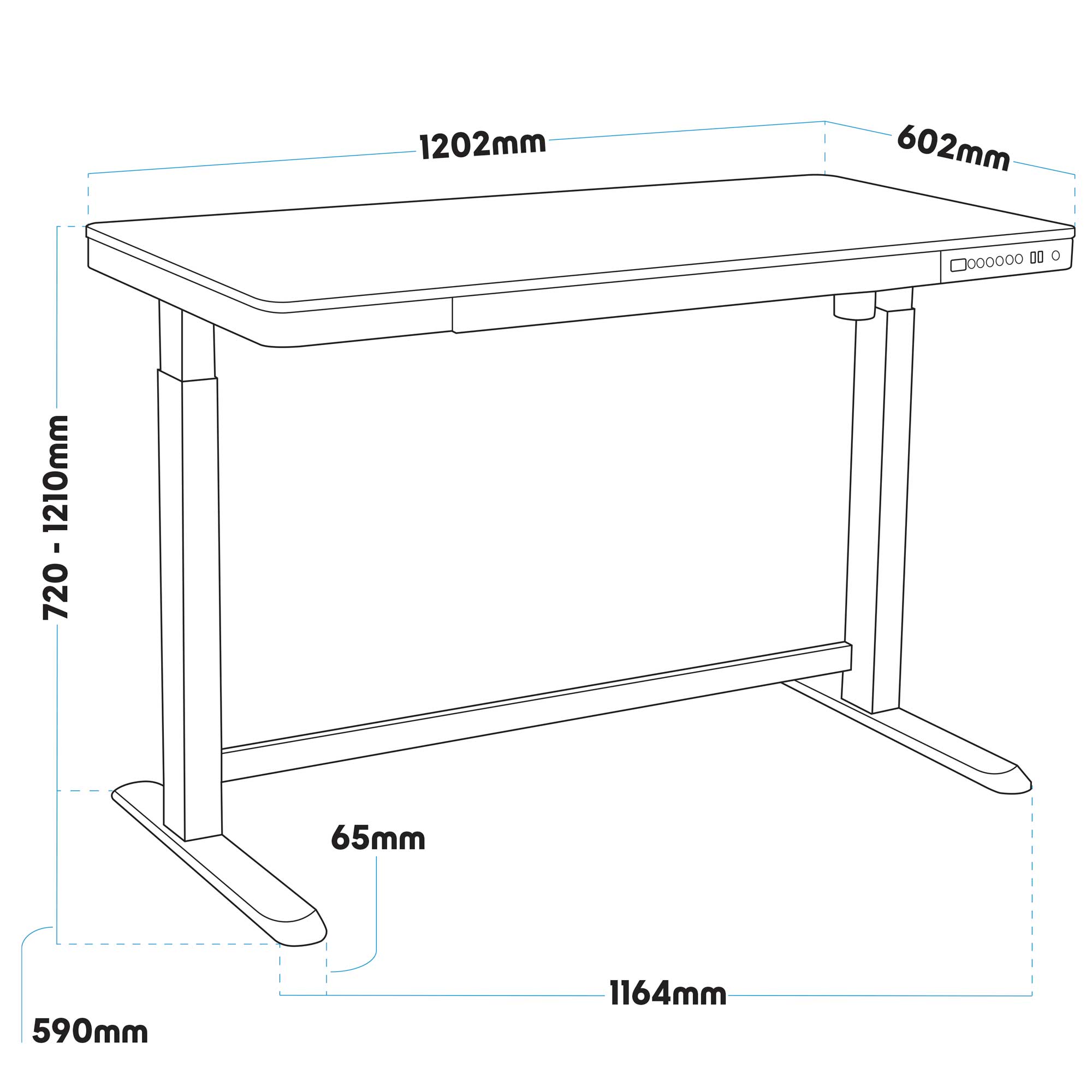 Height Adjustable Sit & Stand Desk, Electric Standing, Black, 1200 x 600mm - DH53