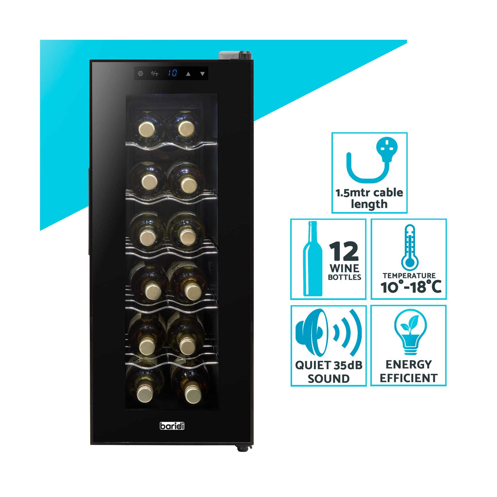 Baridi Baridi 12 Bottle Wine Fridge with Digital Touch Screen Controls, Metal