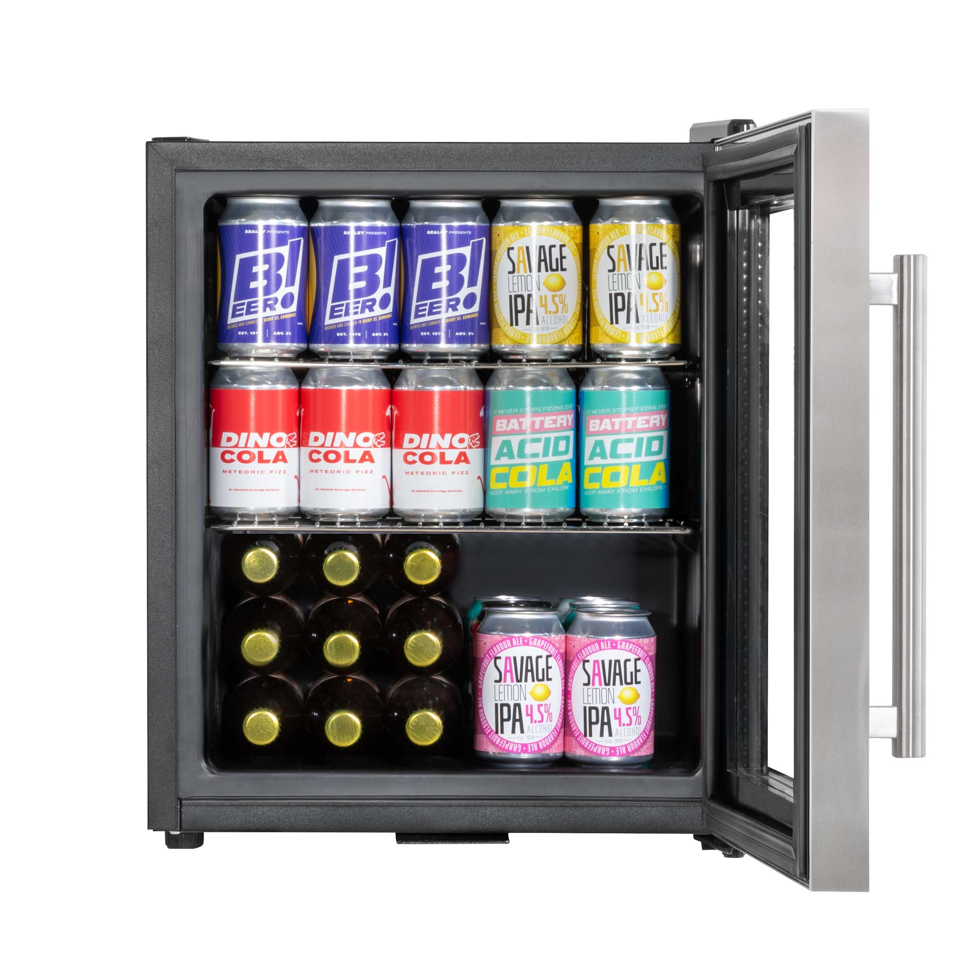 Baridi 50L Drinks & Wine Mini Cooler Fridge with LED Light, Stainless Steel - DH75