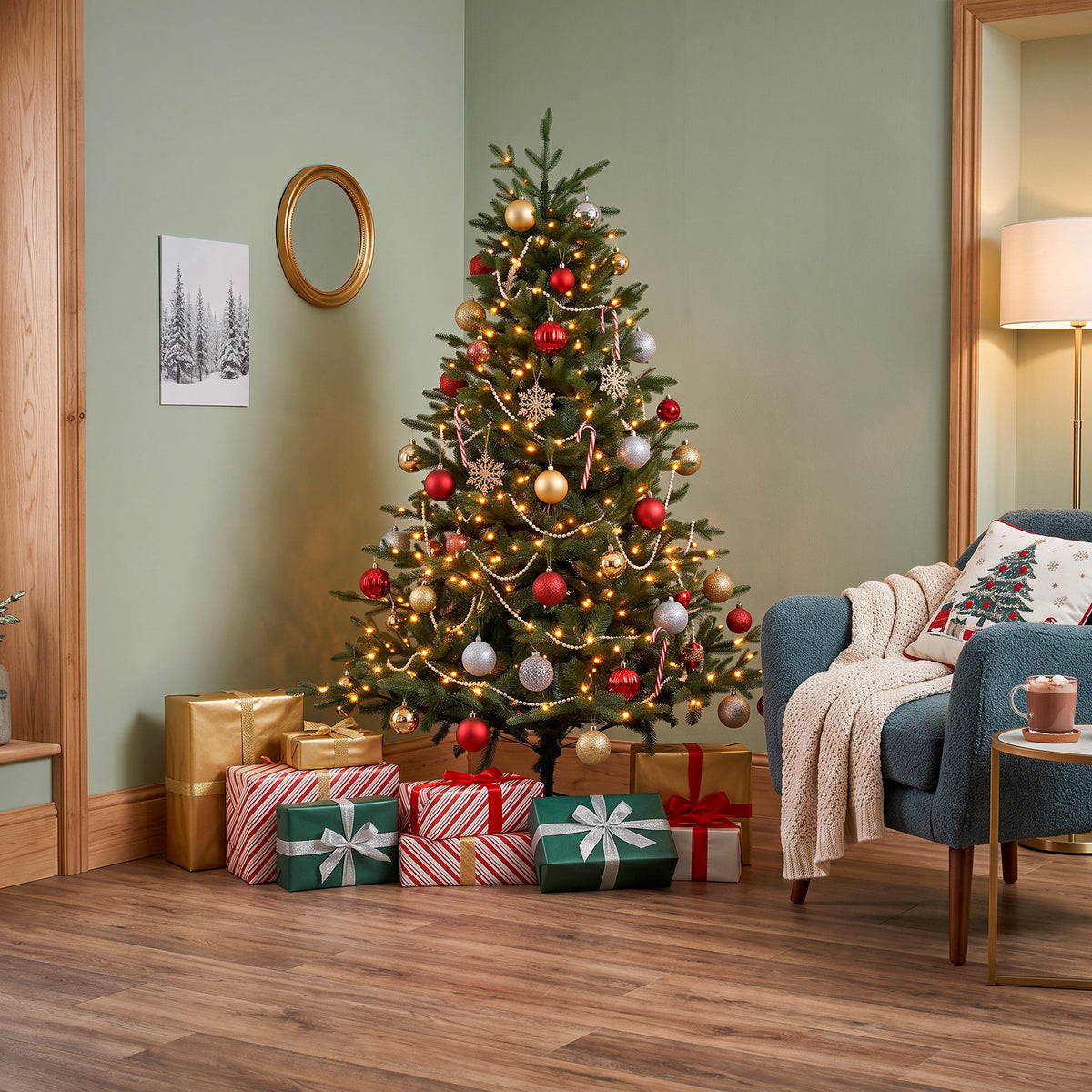 Pre-Lit 5ft Hinged Christmas Tree with Warm White LED Lights & PE/PVC Tips - DH80