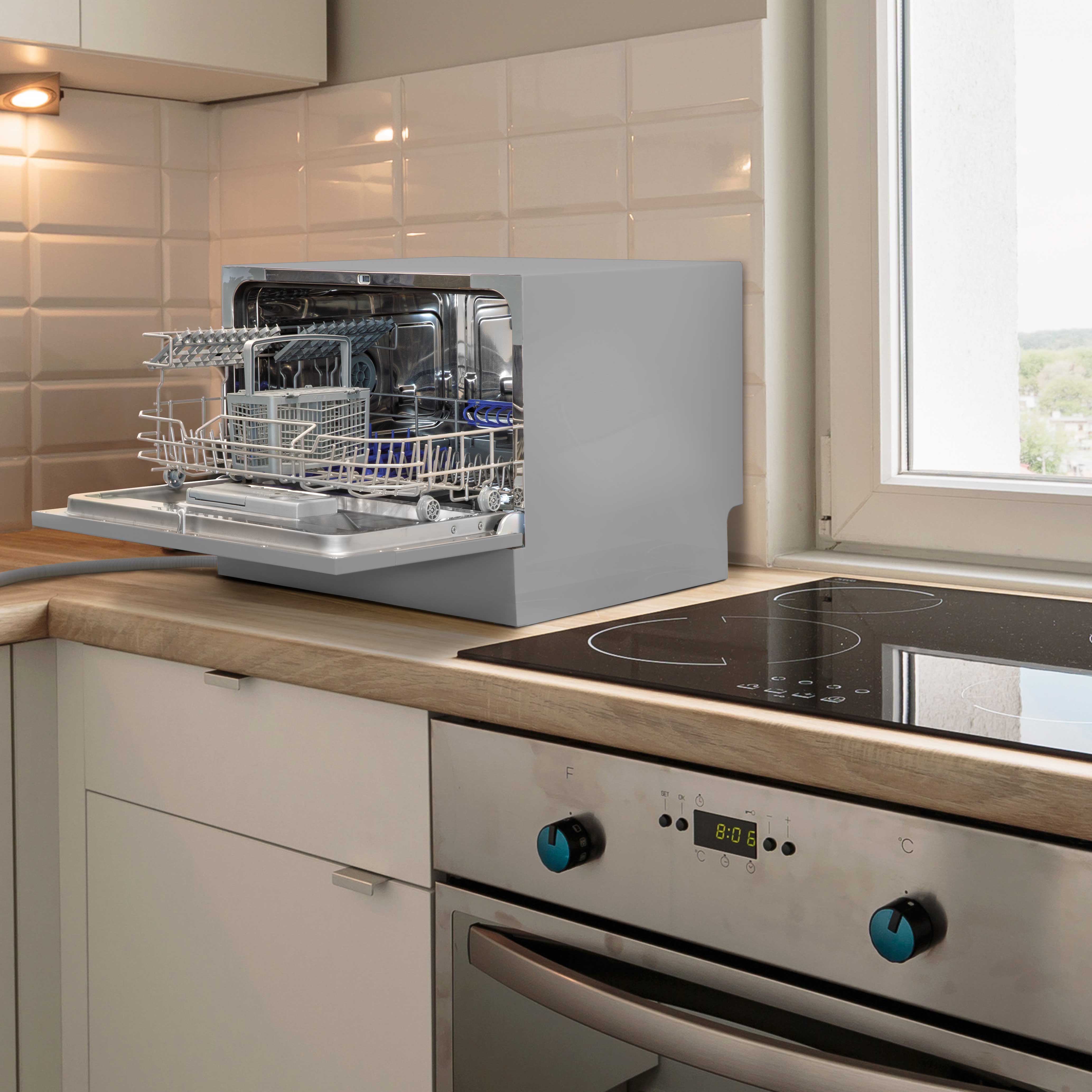Baridi Compact Tabletop Dishwasher 6 Place Settings, 6 Programmes, Low Noise, 6.5L - Silver - DH84