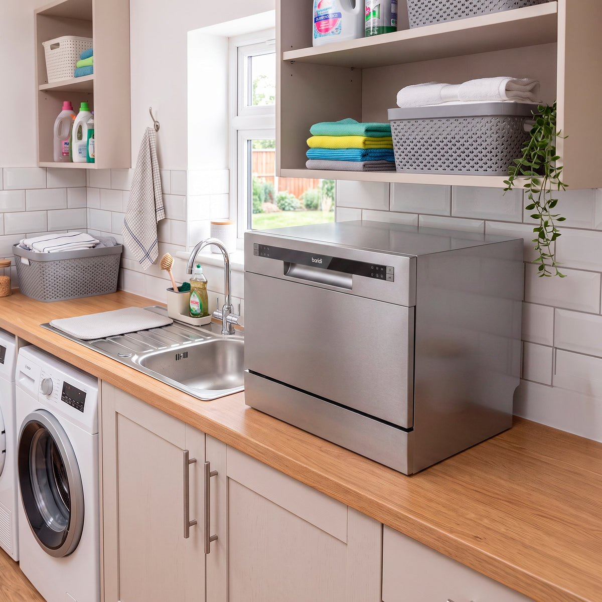 Baridi Compact Tabletop Dishwasher 6 Place Settings, 6 Programmes, Low Noise, 6.5L - Silver - DH84