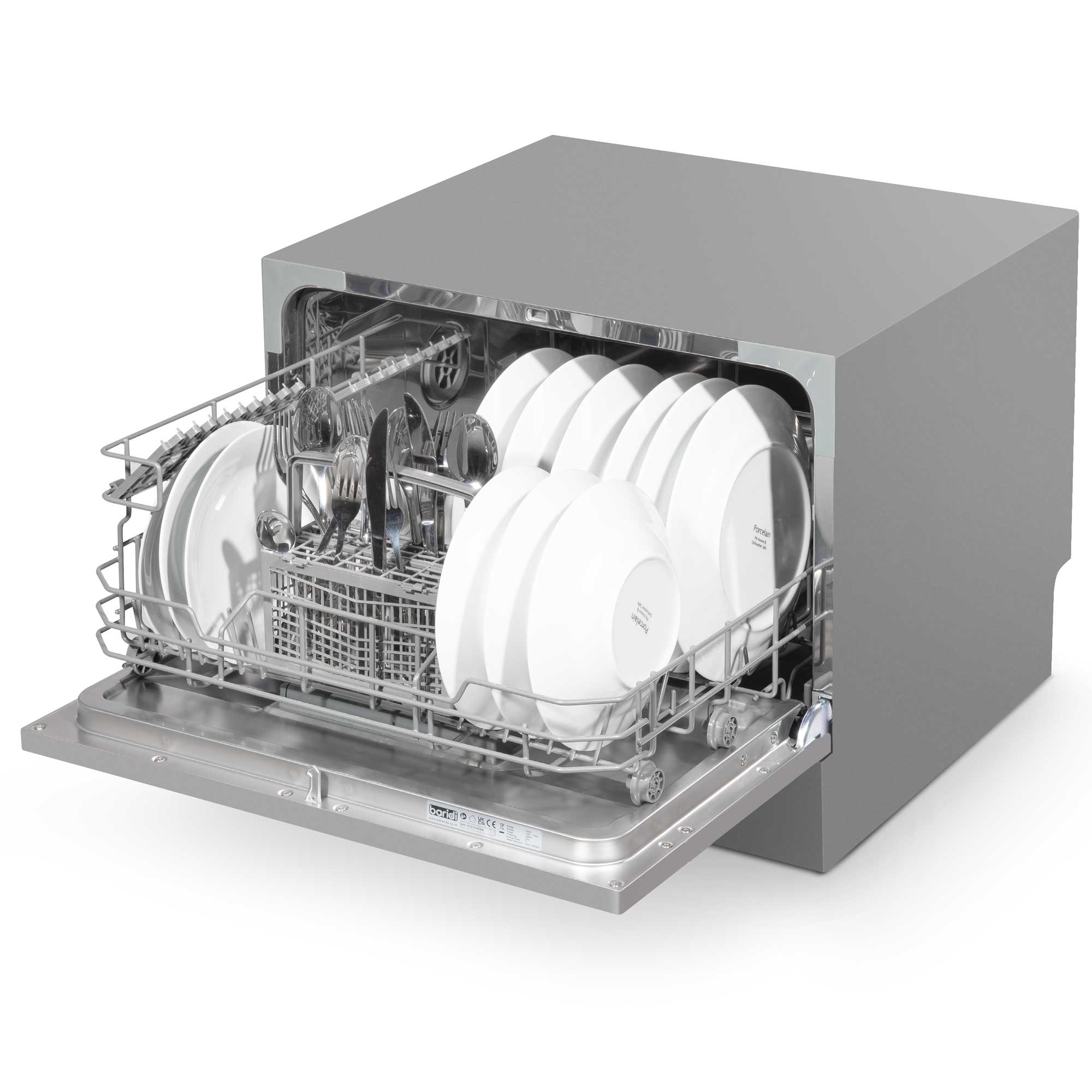 Baridi Compact Tabletop Dishwasher 6 Place Settings, 6 Programmes, Low Noise, 6.5L - Silver - DH84