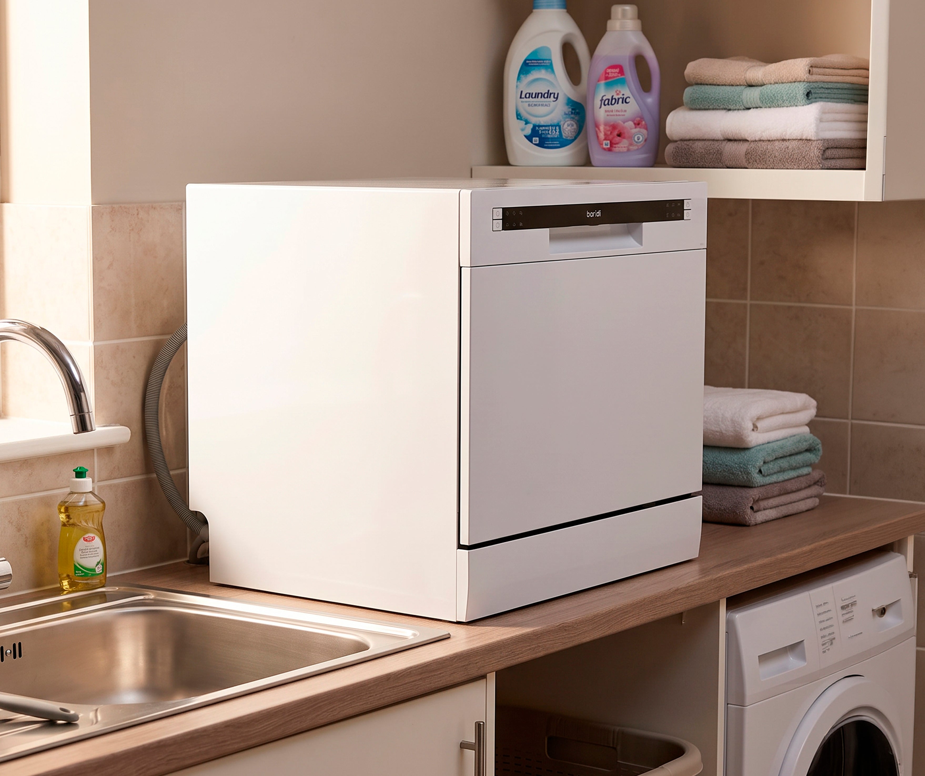 Baridi Compact Tabletop Dishwasher 8 Place Settings, 6 Programmes, Low Noise, 8L - White - DH86