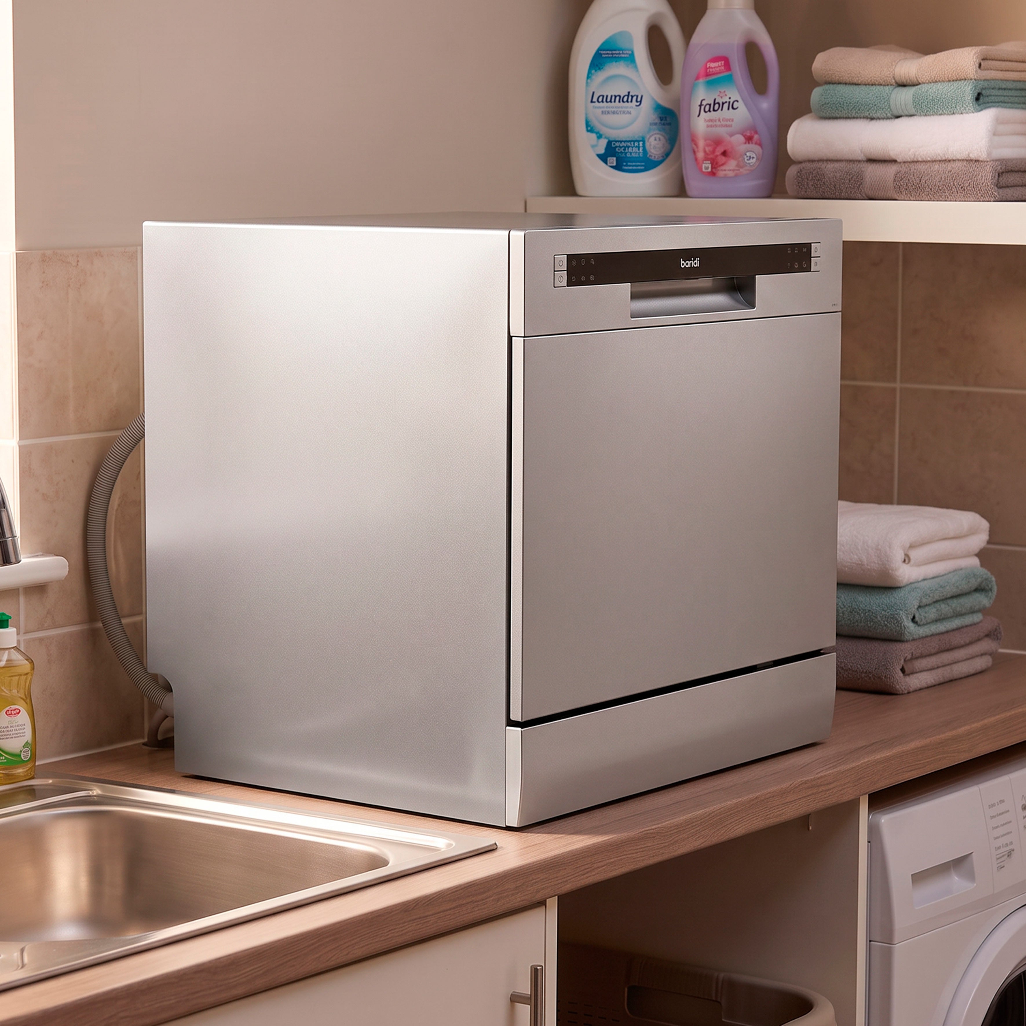 Baridi Compact Tabletop Dishwasher 8 Place Settings, 6 Programmes, Low Noise, 8L - Silver - DH87