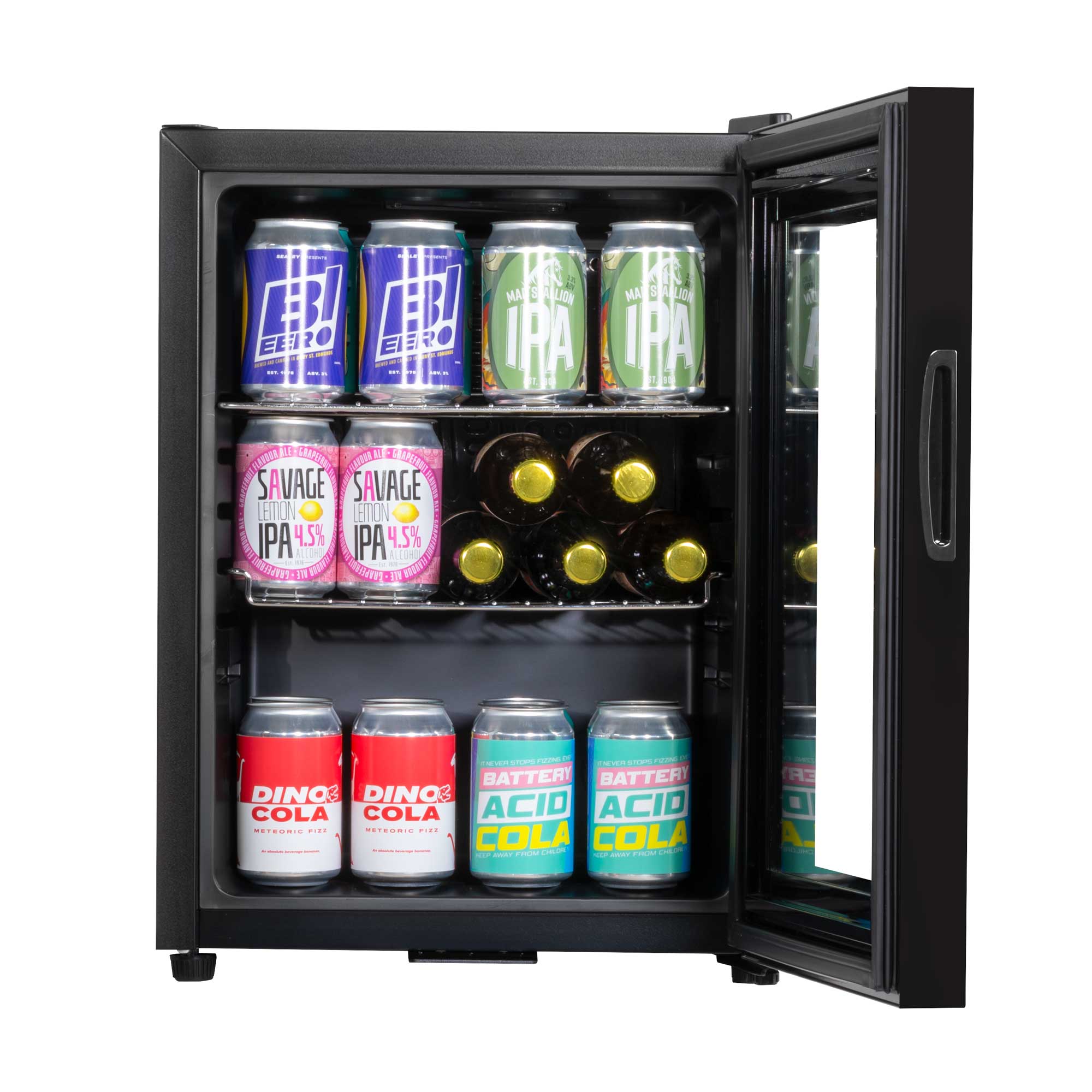 Baridi 40L Drinks Mini Fridge with LED Light, Black and Glass Door - DH98