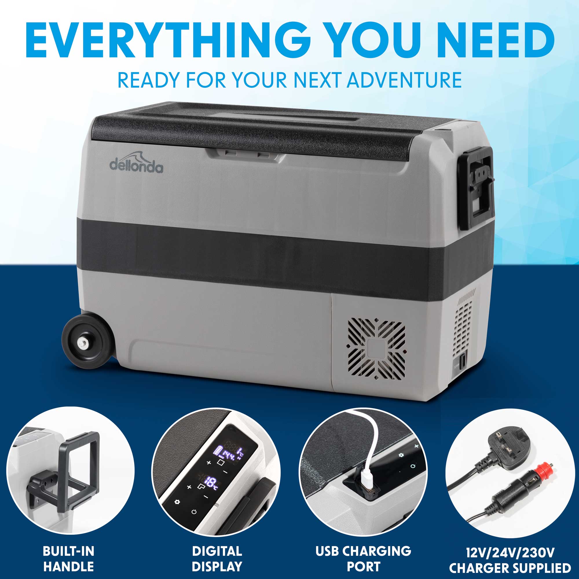 50L Portable Car Fridge, Freezer, 12/24/230V Dual Zone Compressor - DL ...