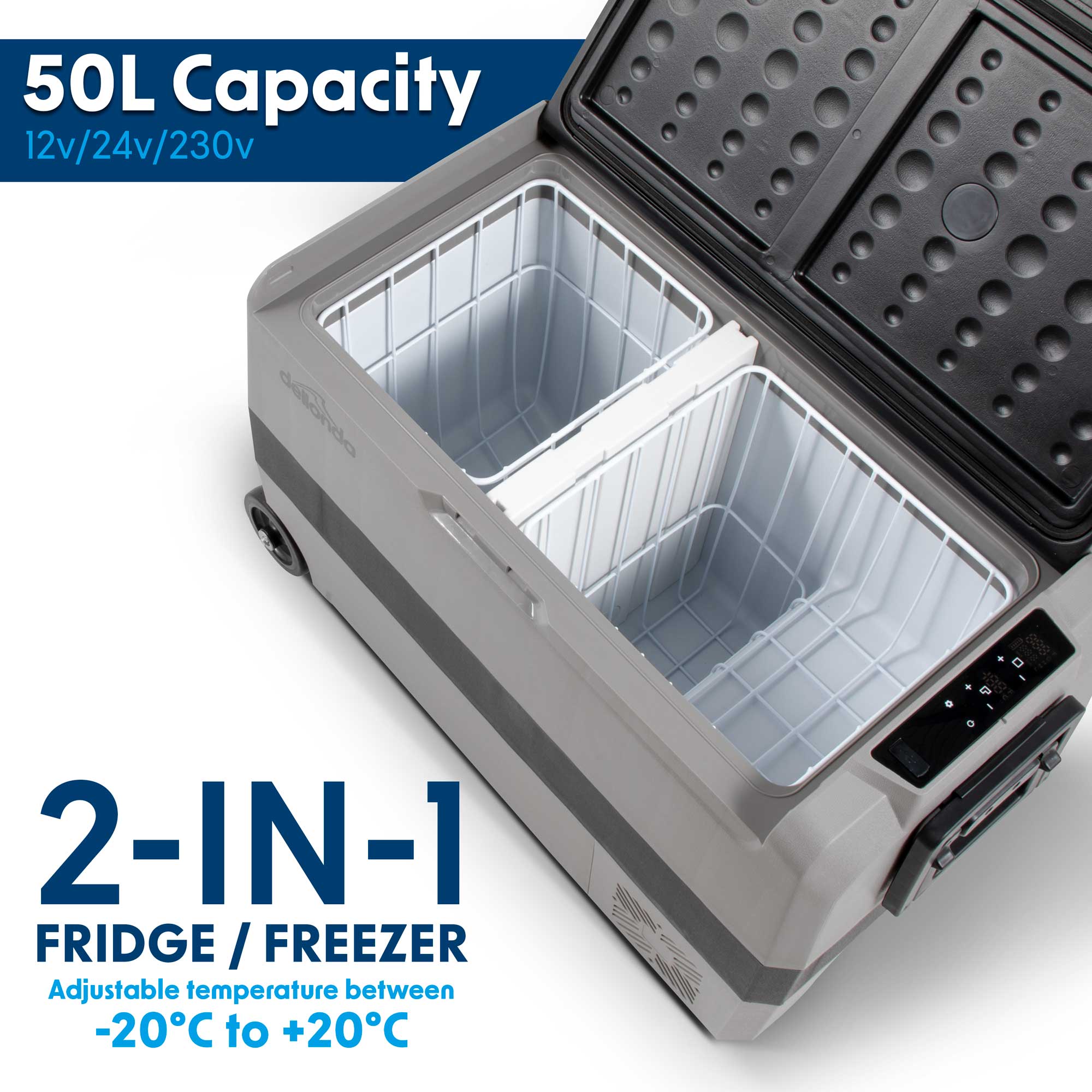 50L Portable Car Fridge, Freezer, 12/24/230V Dual Zone Compressor - DL132