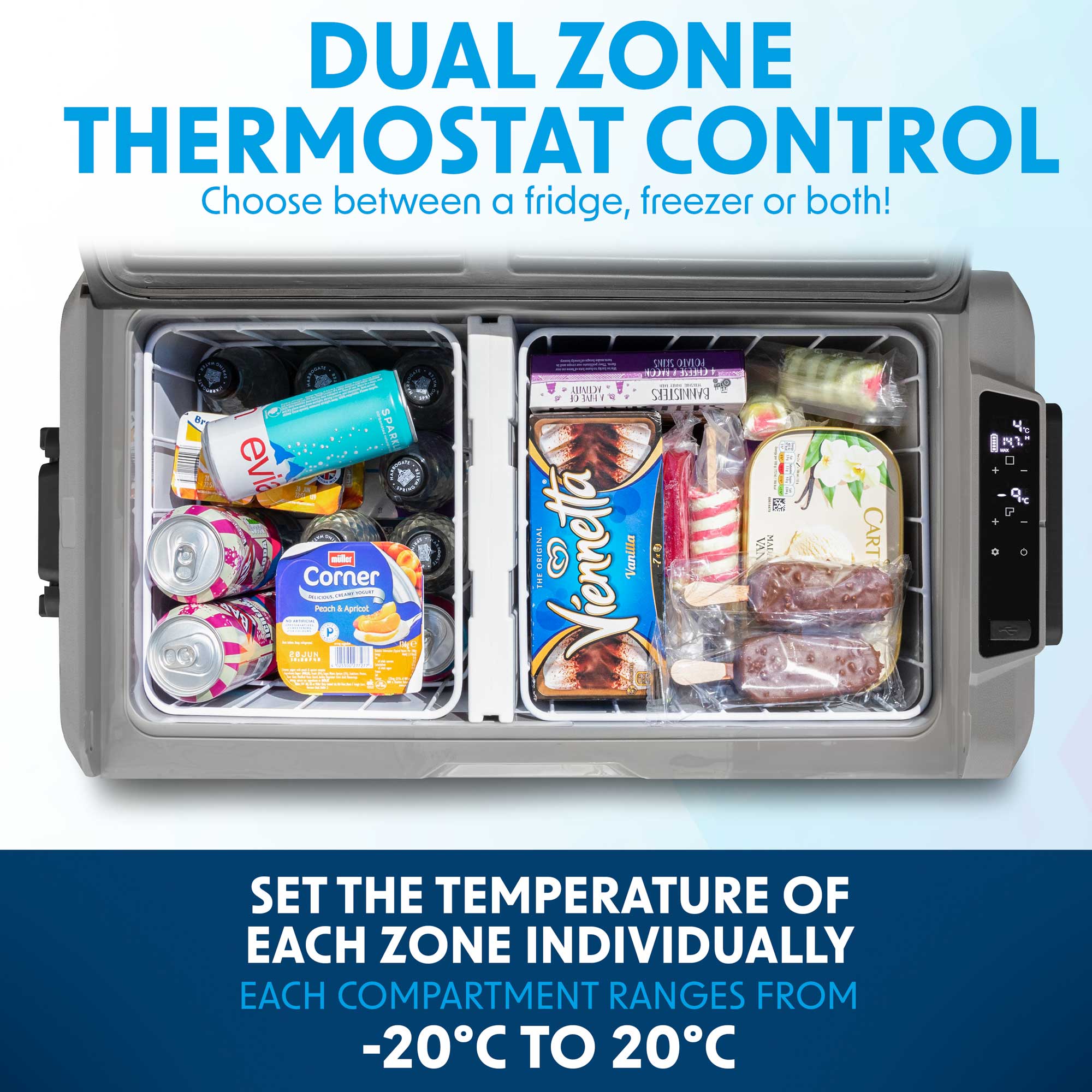 50L Portable Car Fridge, Freezer, 12/24/230V Dual Zone Compressor - DL132