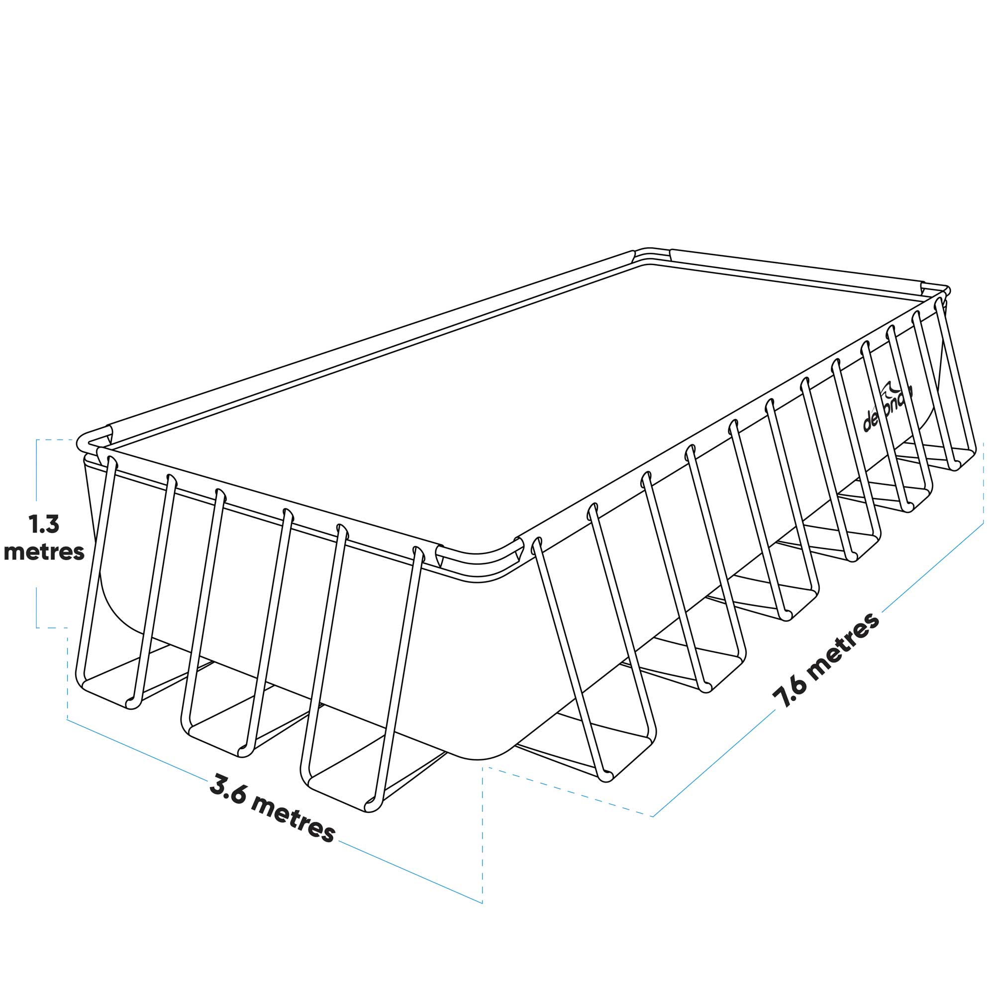 Dellonda 25ft Deluxe Steel Frame Swimming Pool, Rectangular with Step