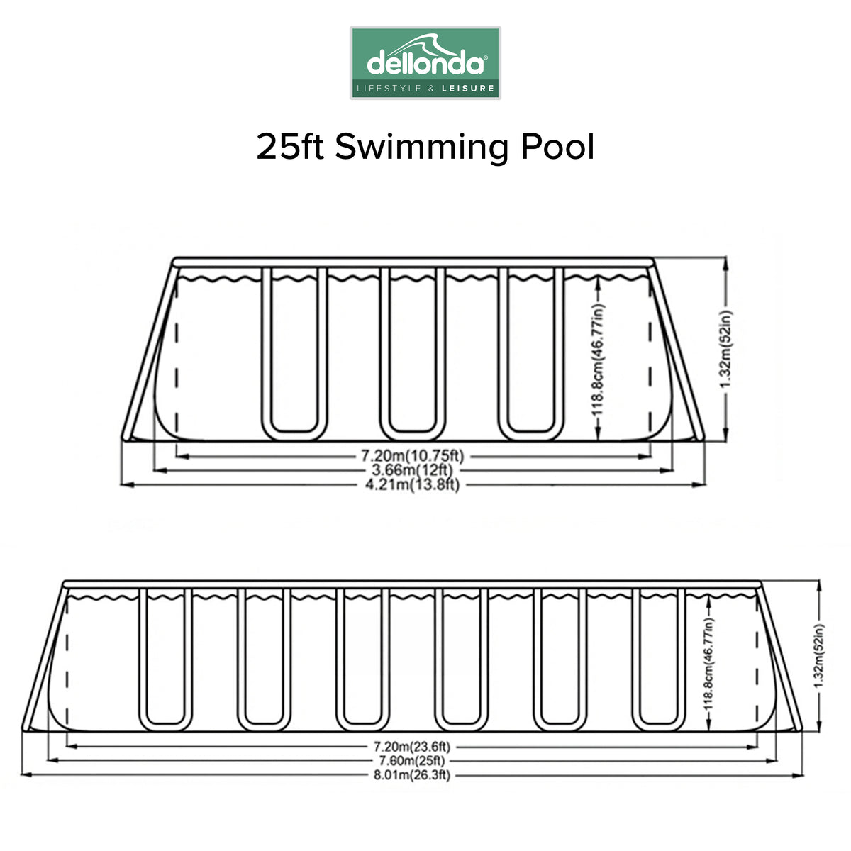 25ft Deluxe Steel Frame Swimming Pool, Rectangular with Step Ladder, Pool and Ground Cover and Filter Sand Pump - DL151