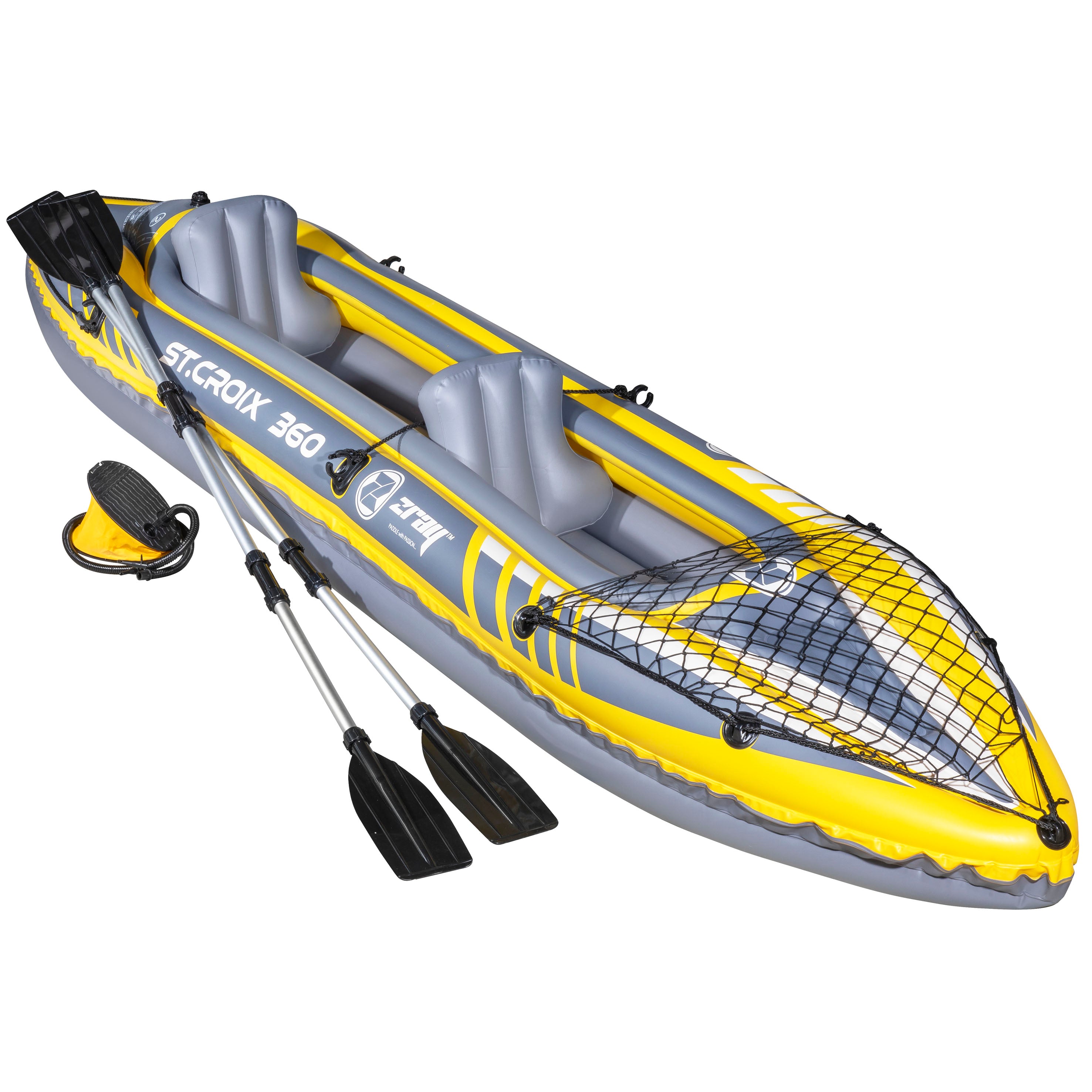 Inflatable Two Person Kayak/Canoe Set, Blue/Yellow/White, Pump, Carry