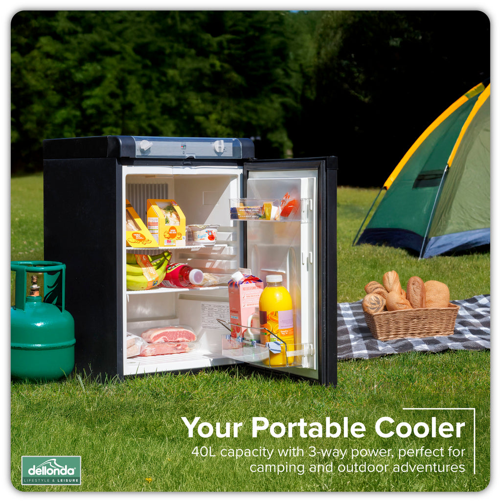 3 Way Fridge Rear 3 Way Fridge, Gas/12V/230V, 40L, for Camping, Motorhome, Truck - Black