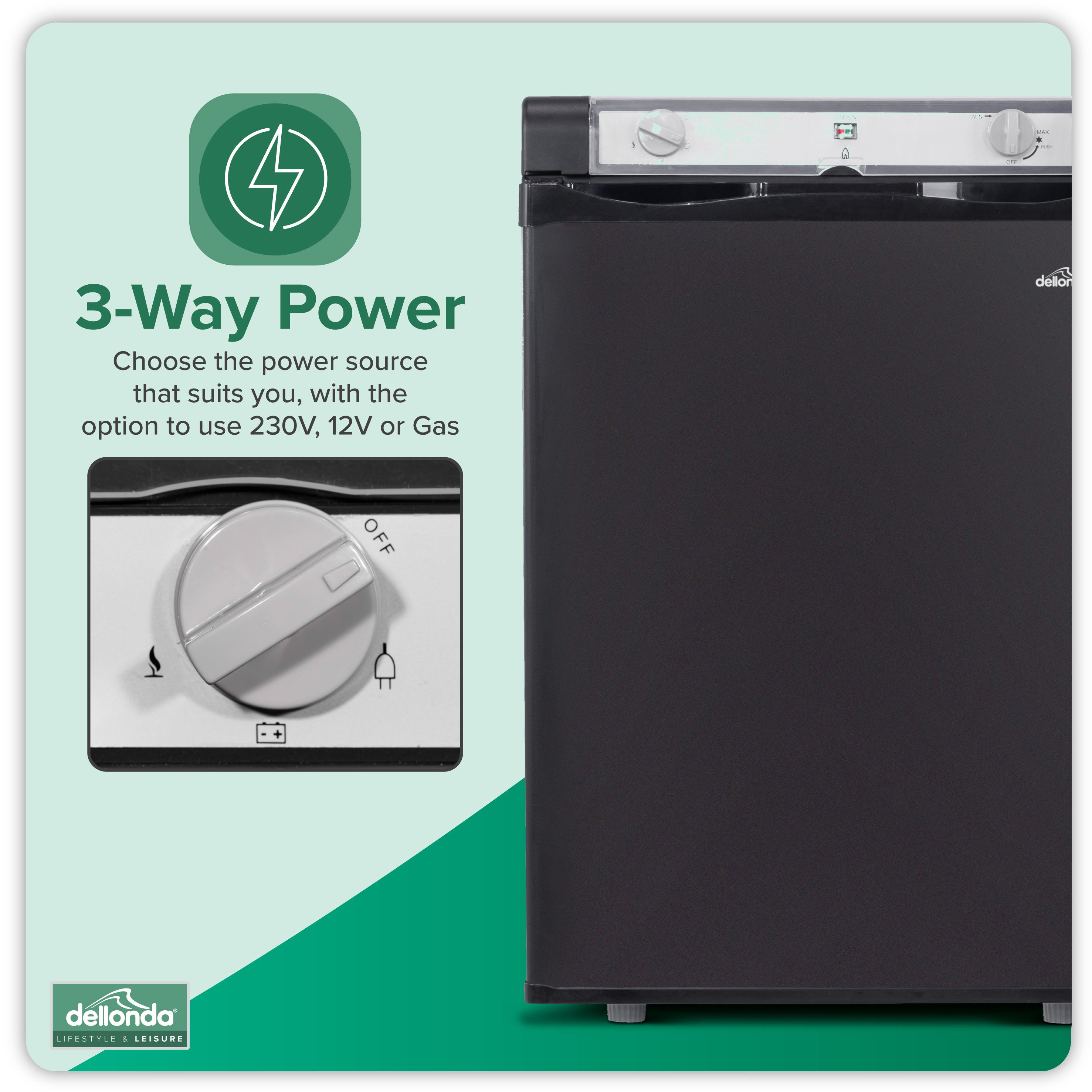 Dellonda, 3 Way Fridge, Gas/12V/230V, 60L, Camping, Motorhome, Truck, Black, DL159