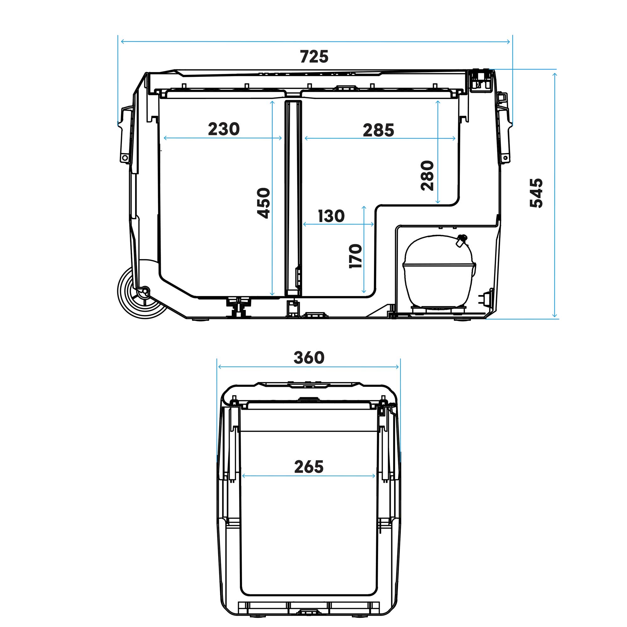 d 60L Portable Car Fridge, Freezer, 12/24/230V Dual Zone Compressor - DL
