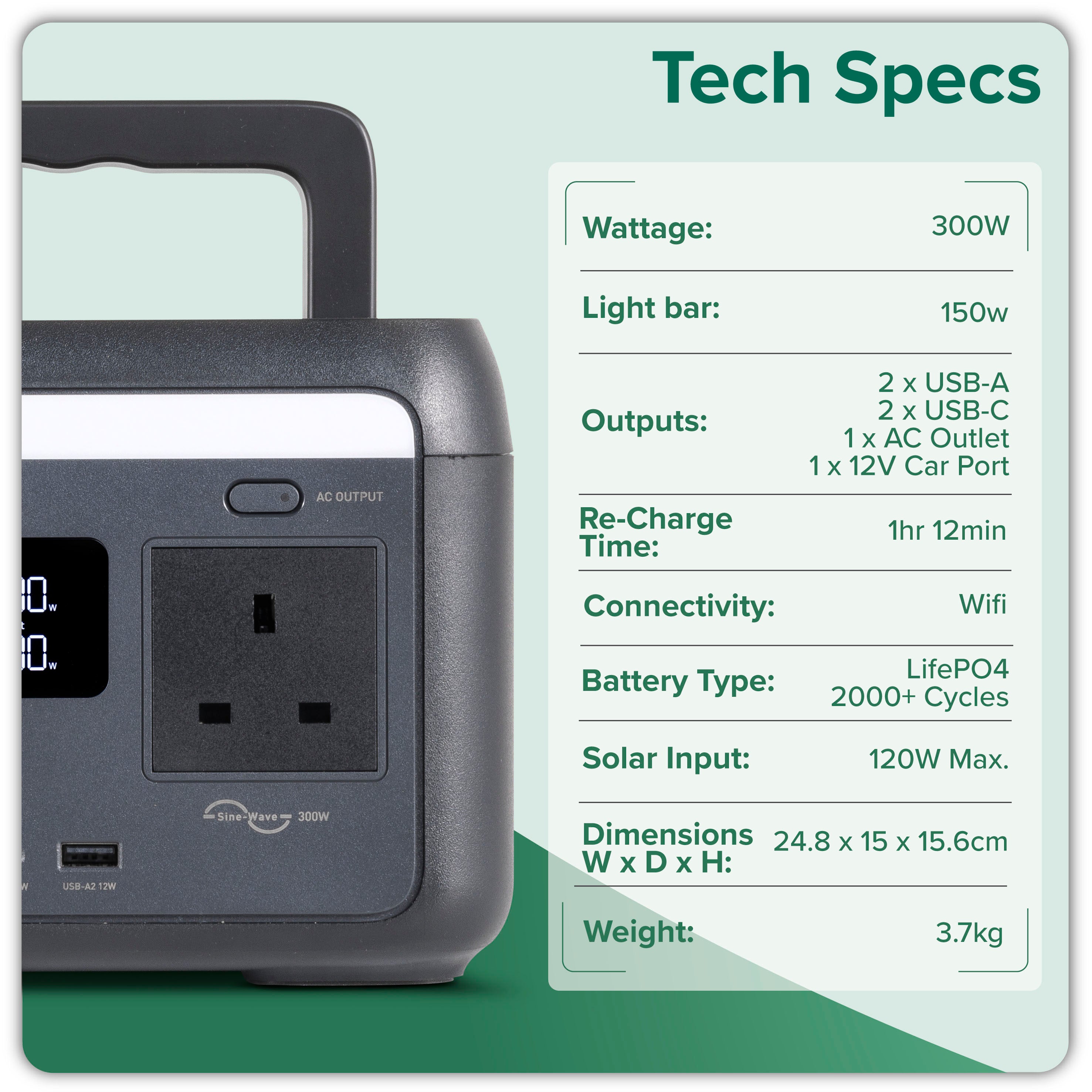 300W Portable Power Station, 204Wh, with 110W Foldable Solar Panel – DL178