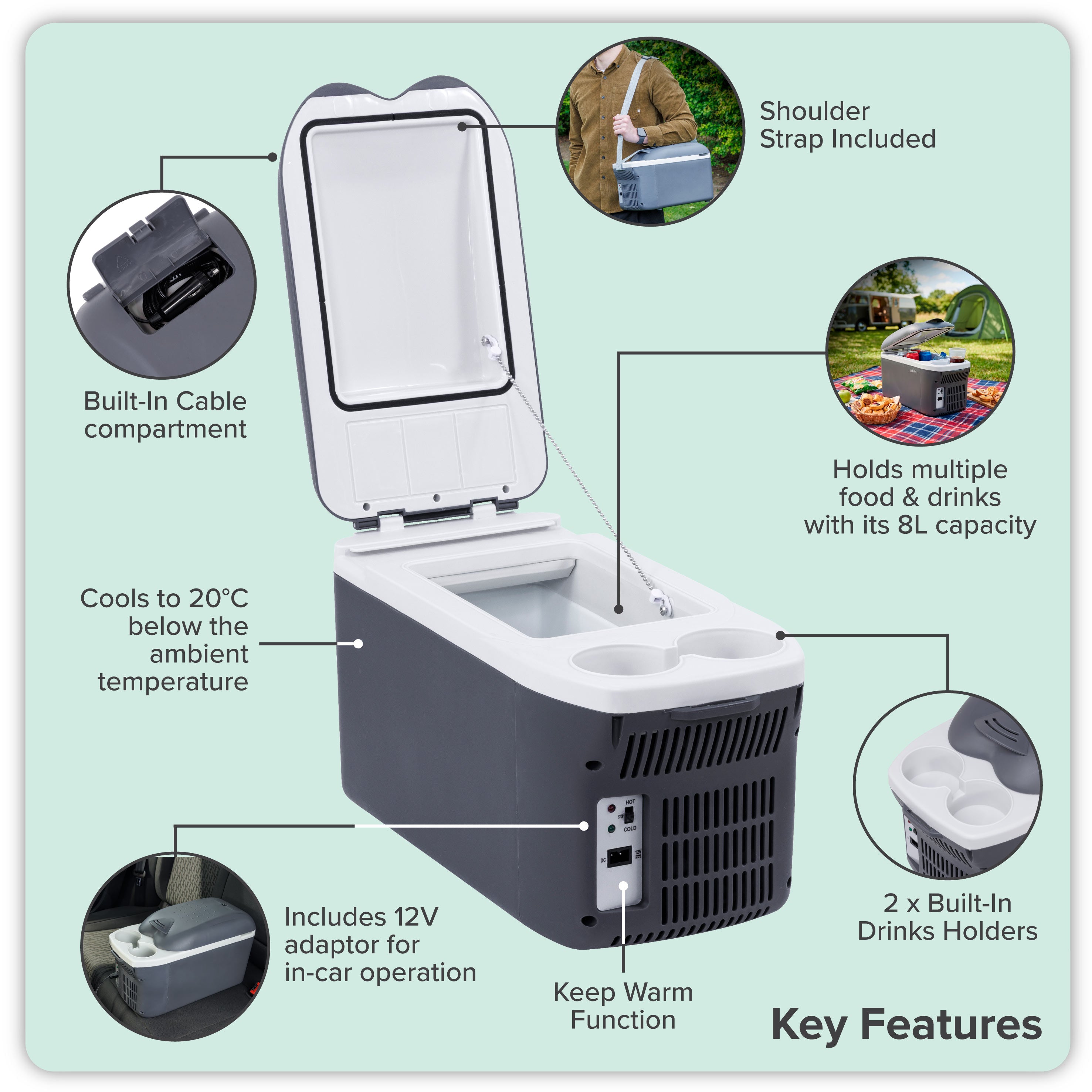 8L Portable Cool Box 12V - DL166