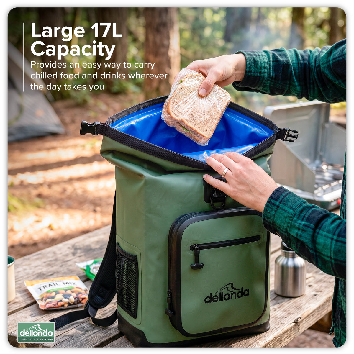 Insulated Cool Bag Backpack 17L with Adjustable Straps, Padded Waist Support & Storage Pockets - DL183