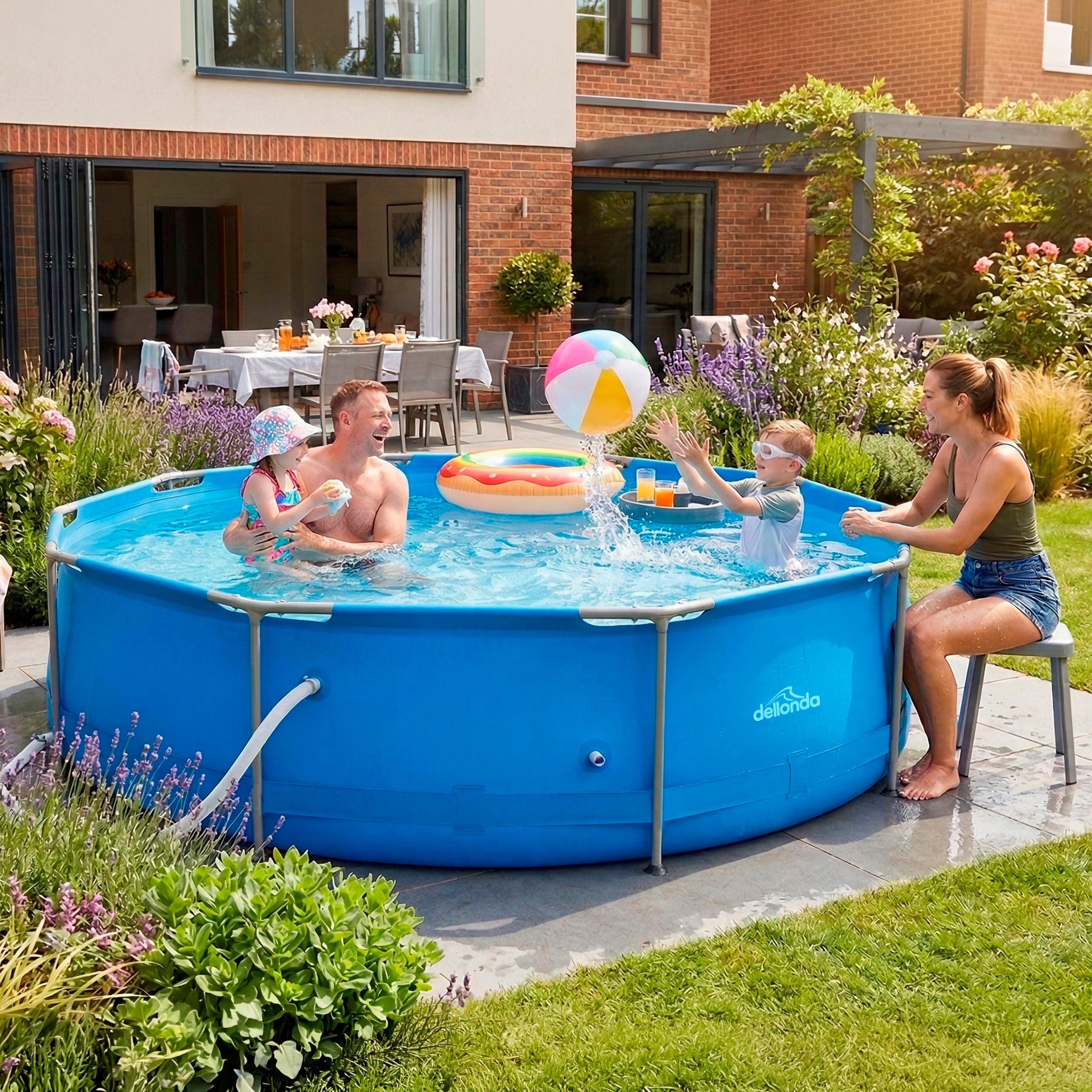 Dellonda 10ft Steel Frame Swimming Pool Round with Filter Pump, Blue -