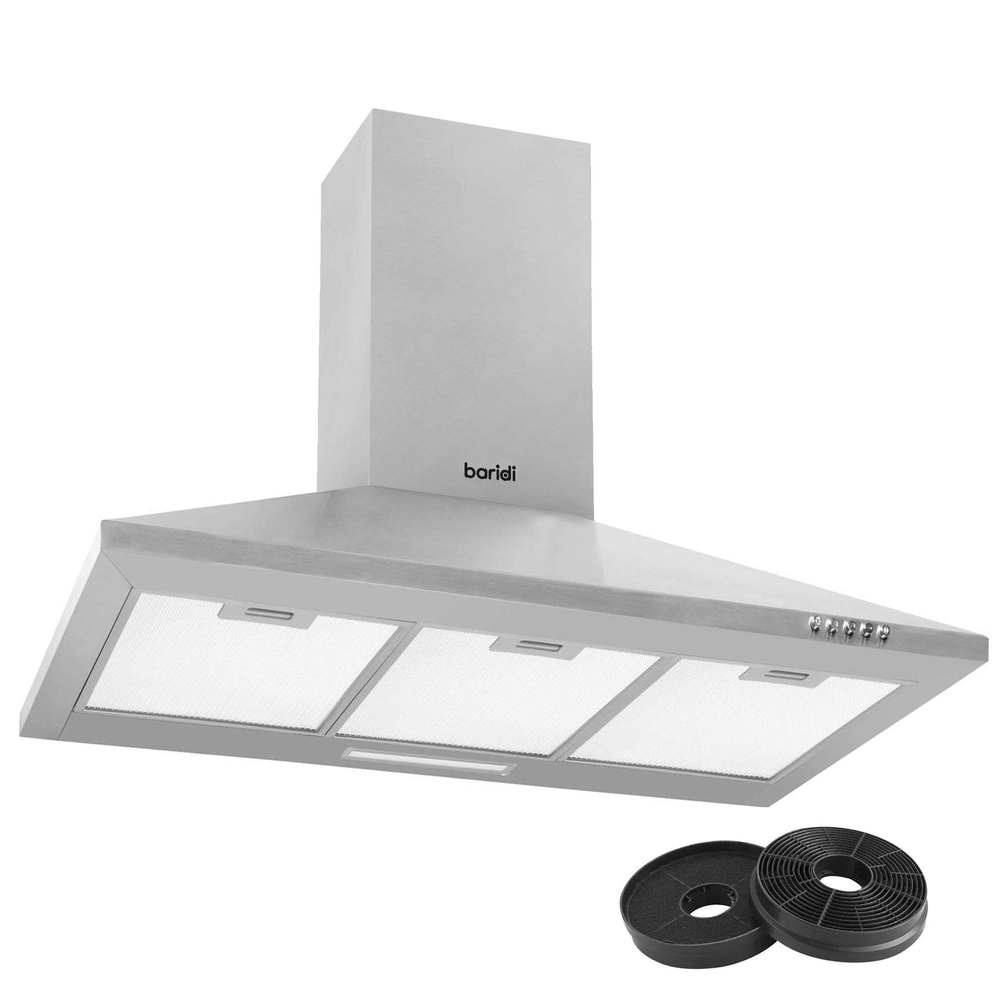 Baridi 90cm Chimney Style Cooker Hood with Carbon Filters, Stainless Steel - DH127 - Dellonda