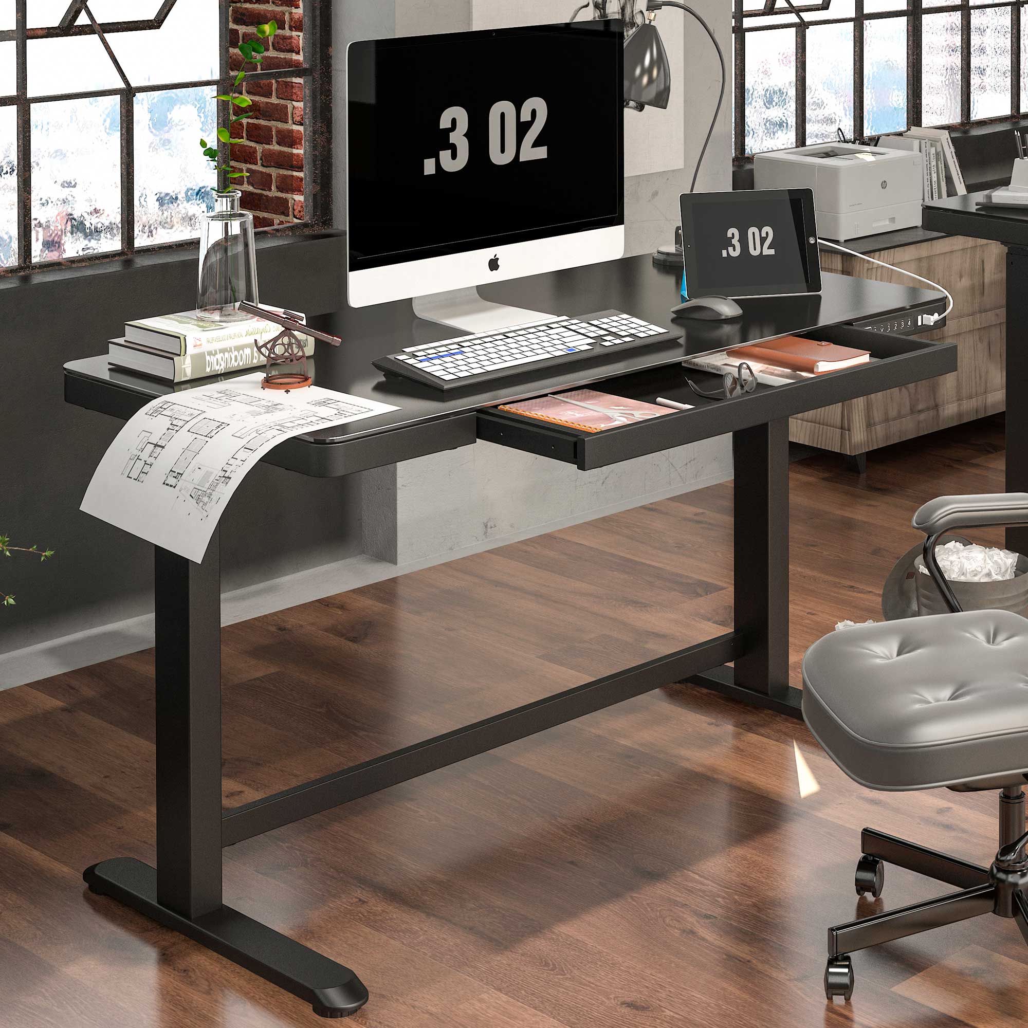 Height Adjustable Sit & Stand Desk with USB, Electric Standing, Black, 1200 x 600mm - DH53 - Dellonda