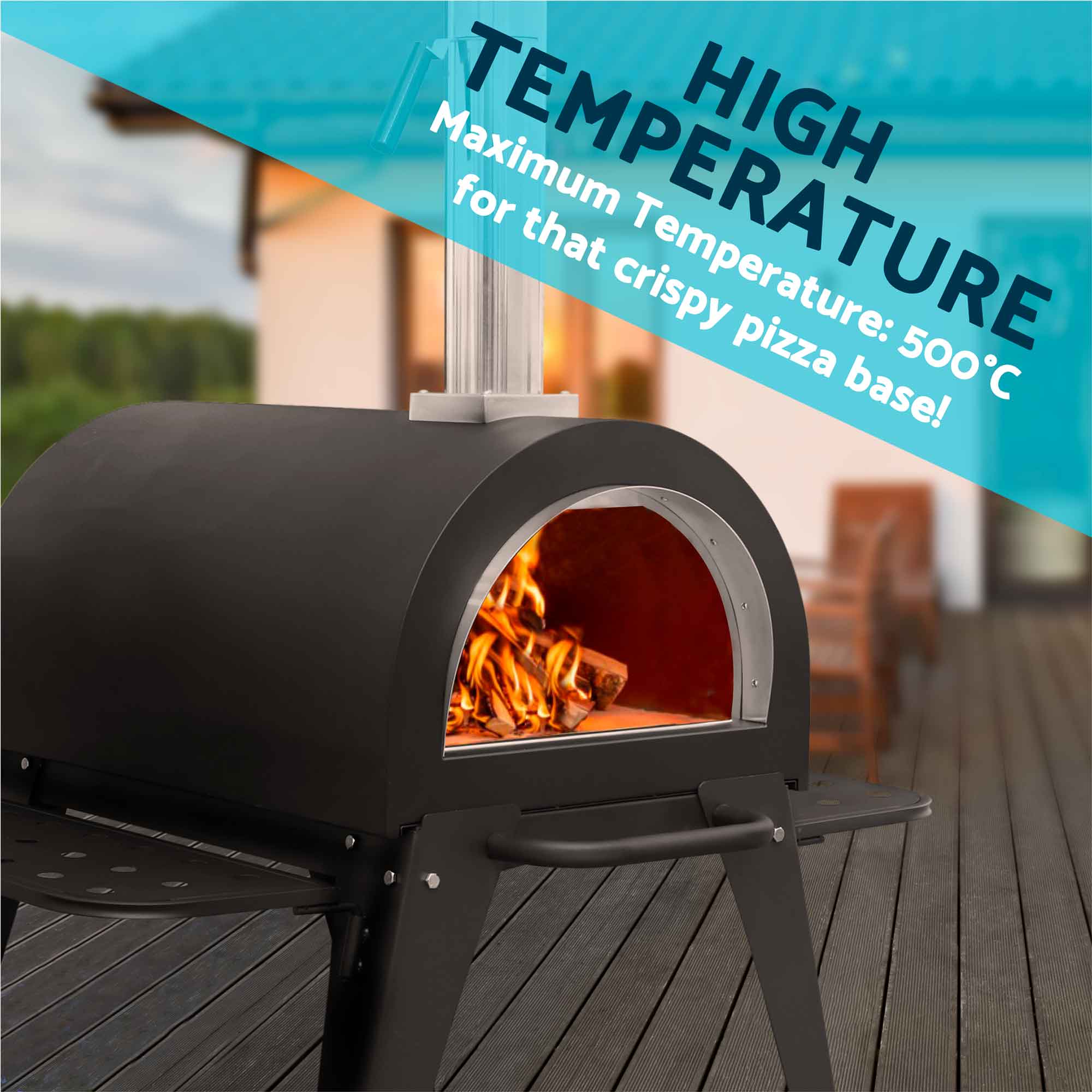 Large Outdoor Wood-Fired Pizza Oven & Smoker with Side Shelves & Stand - DG103 - Dellonda