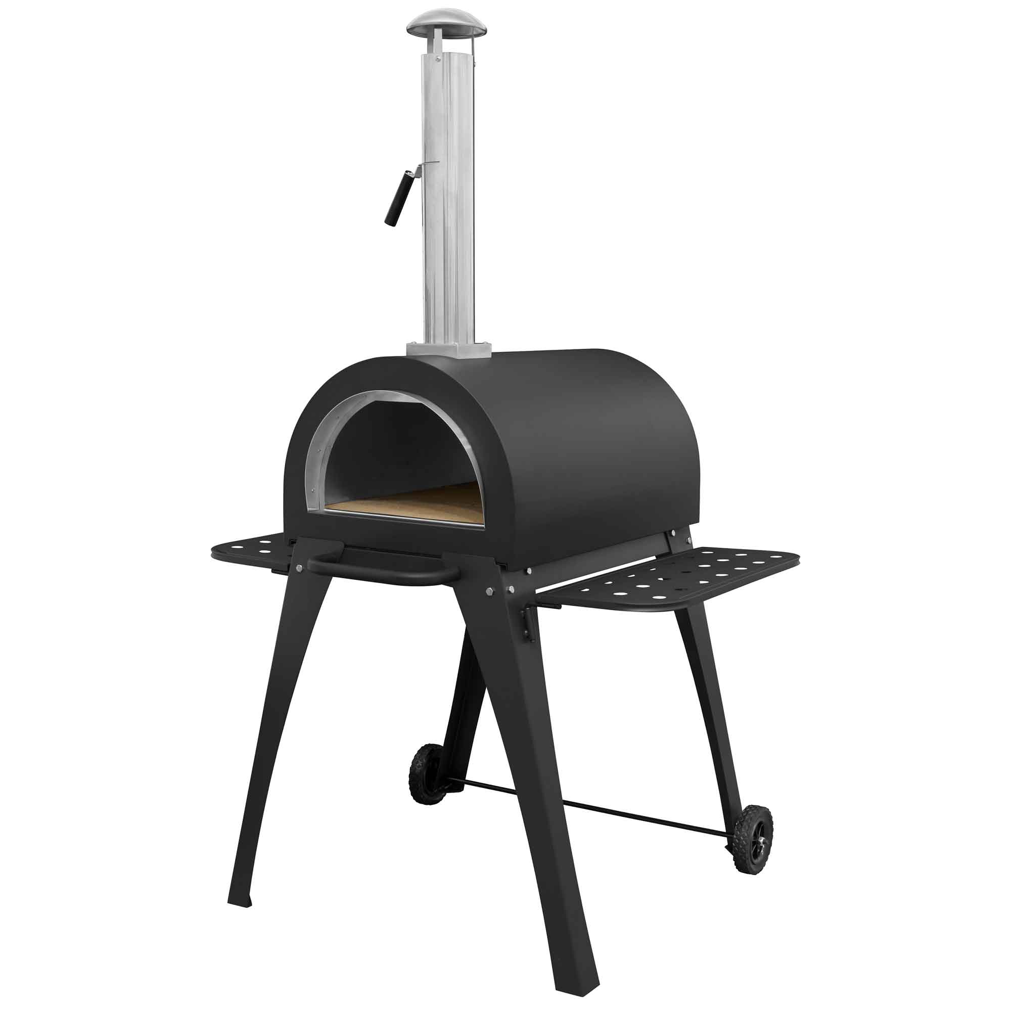 Large Outdoor Wood-Fired Pizza Oven & Smoker with Side Shelves & Stand - DG103 - Dellonda