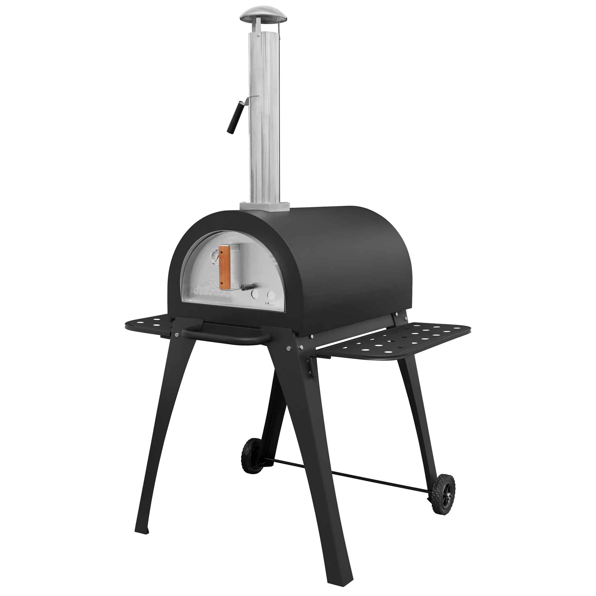 Large Outdoor Wood-Fired Pizza Oven & Smoker with Side Shelves & Stand - DG103 - Dellonda