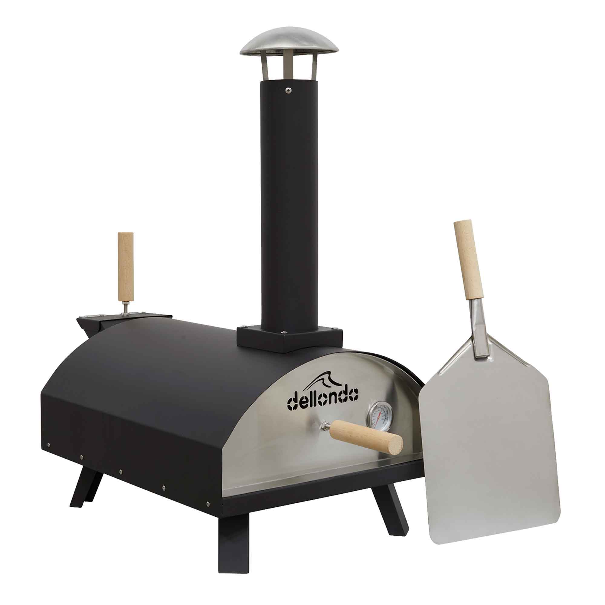 Portable Wood-Fired Pizza Oven and Smoking Oven, Black/Stainless Steel, Weatherproof Cover - DG218 - Dellonda