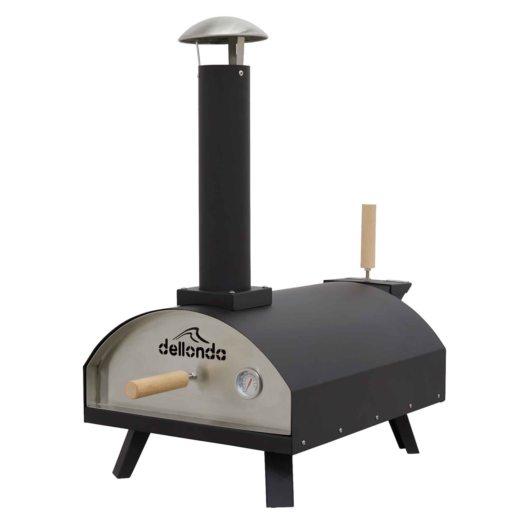 Portable Wood-Fired 14" Pizza Oven and Smoking Oven, Black/Stainless Steel - DG10 - Dellonda