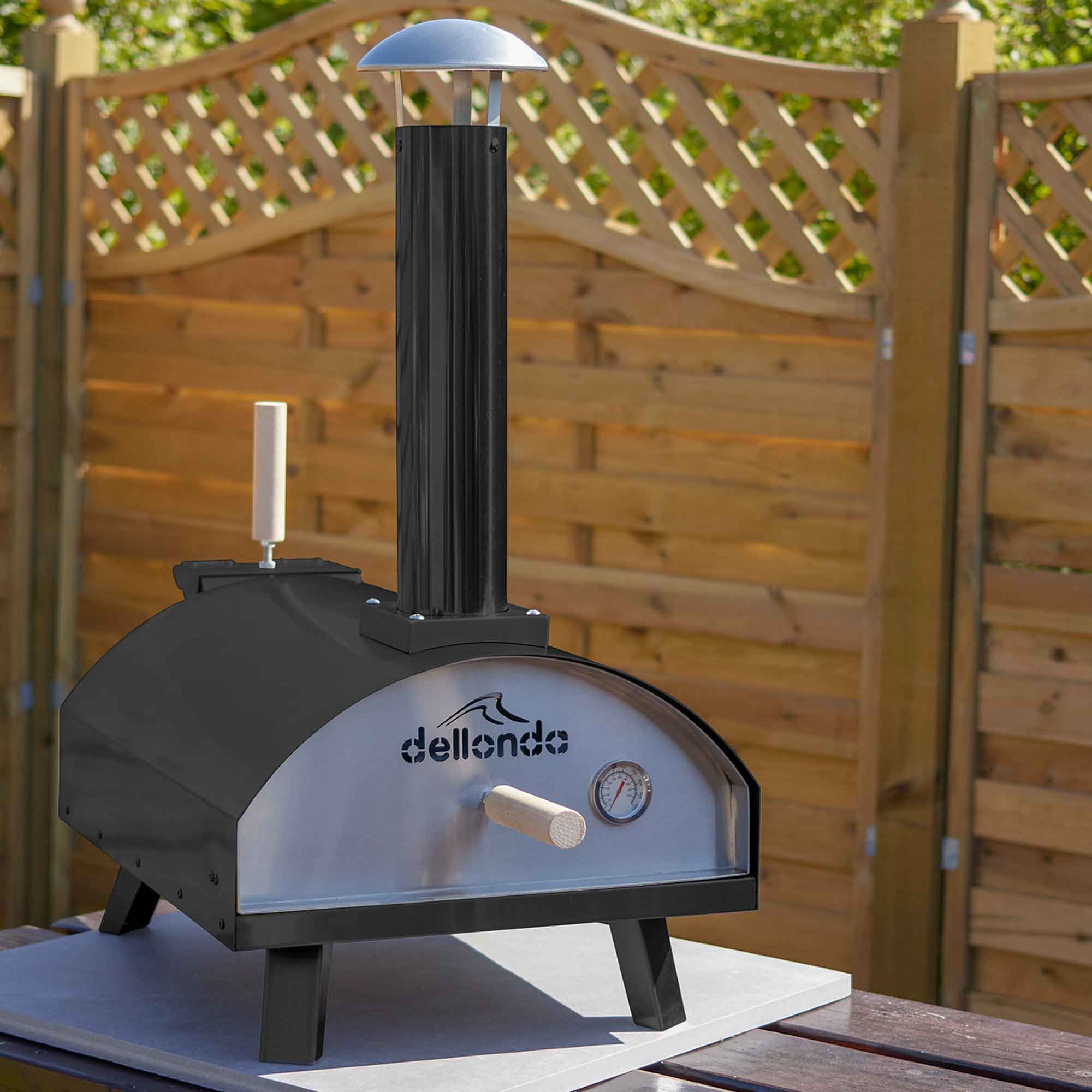 Portable Wood-Fired Pizza Oven and Smoking Oven, Black/Stainless Steel, Weatherproof Cover - DG218 - Dellonda