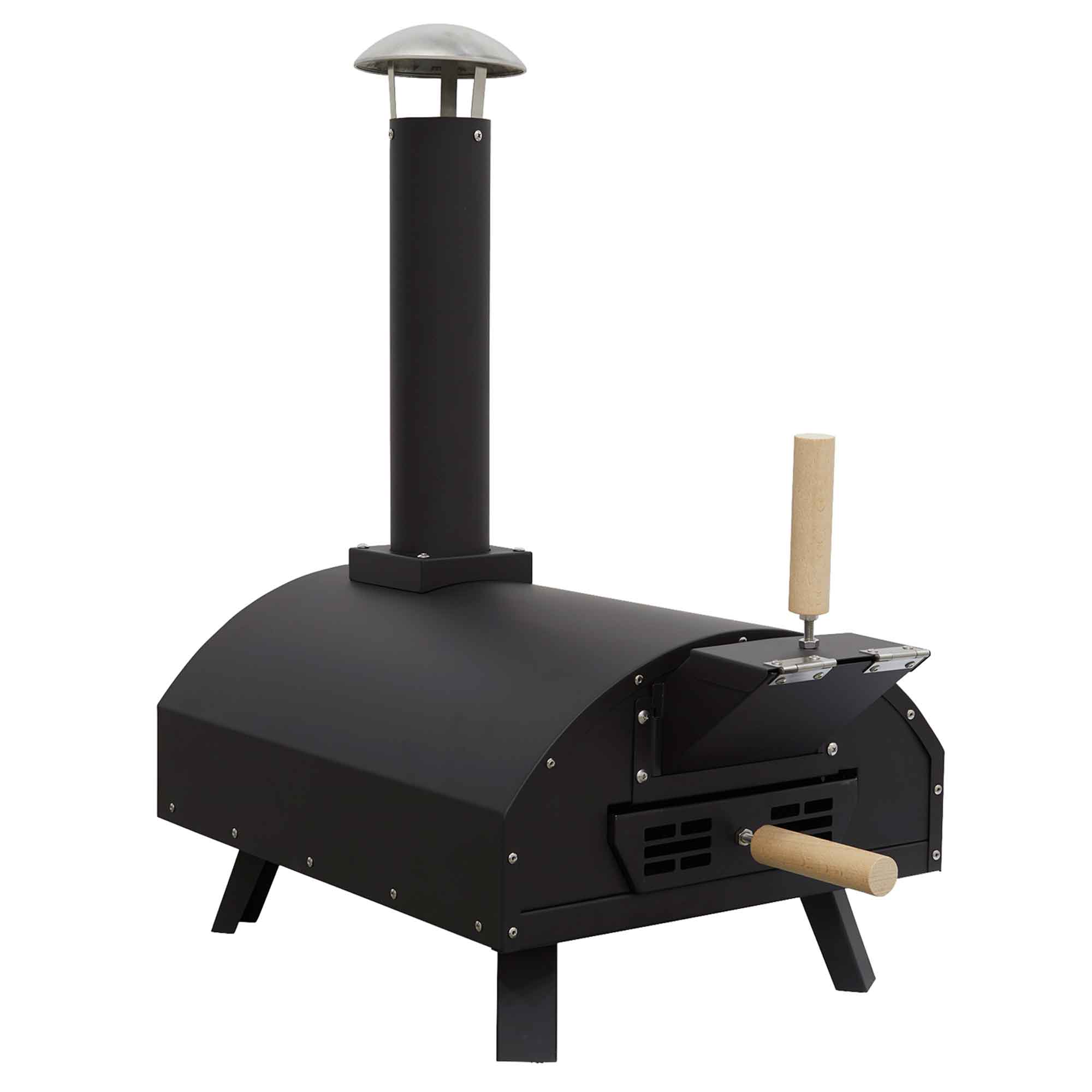Portable Wood-Fired 14" Pizza Oven and Smoking Oven, Black/Stainless Steel - DG10 - Dellonda
