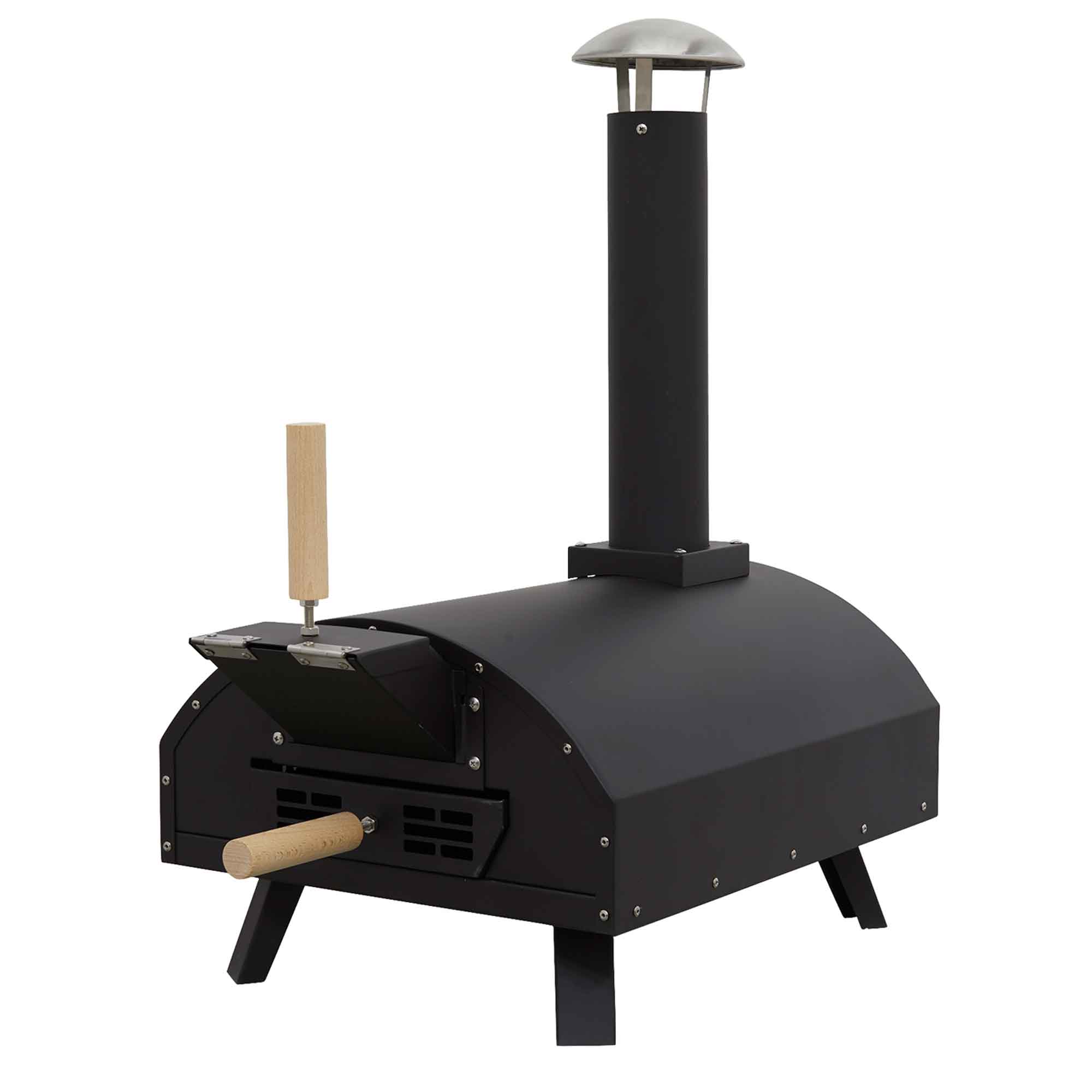 Portable Wood-Fired 14" Pizza Oven and Smoking Oven, Black/Stainless Steel - DG10 - Dellonda