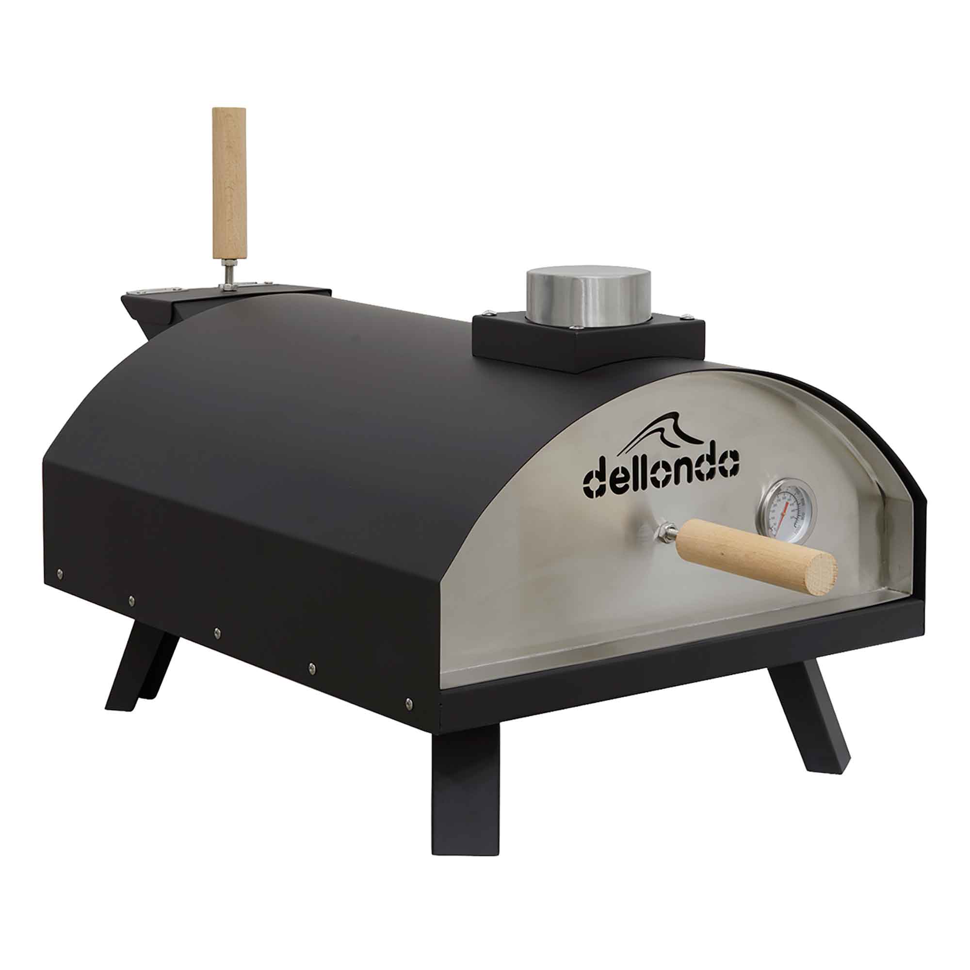 Portable Wood-Fired 14" Pizza Oven and Smoking Oven, Black/Stainless Steel - DG10 - Dellonda