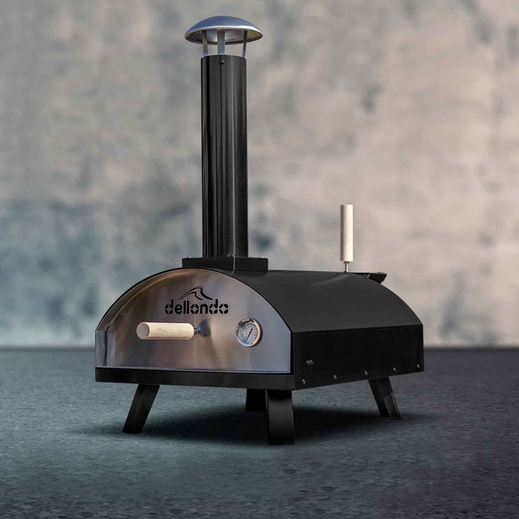 Portable Wood-Fired Pizza Oven and Smoking Oven, Black/Stainless Steel, Weatherproof Cover - DG218 - Dellonda