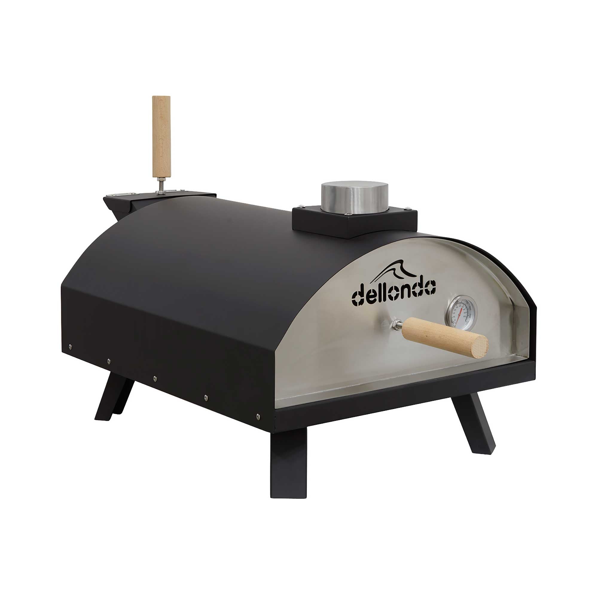 Portable Wood-Fired 14" Pizza Oven and Smoking Oven, Black/Stainless Steel - DG10 - Dellonda