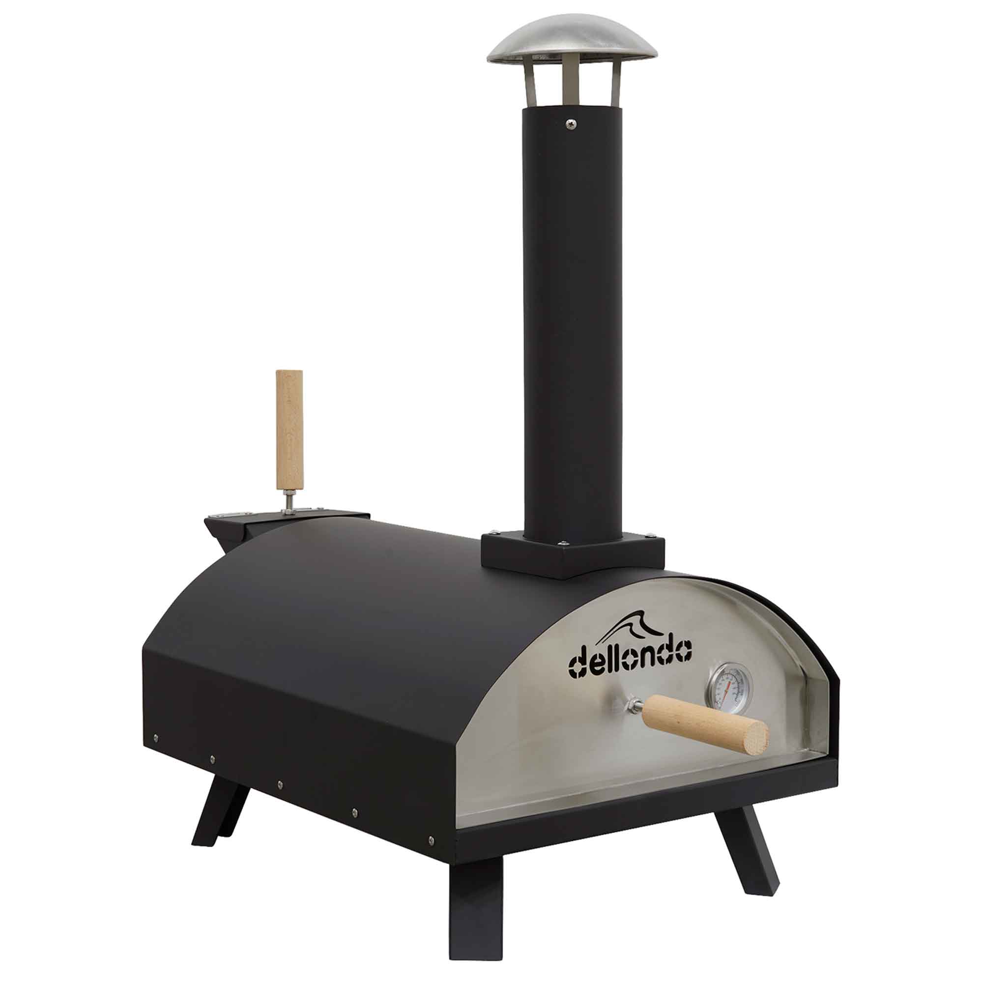 Portable Wood-Fired 14" Pizza Oven and Smoking Oven, Black/Stainless Steel - DG10 - Dellonda