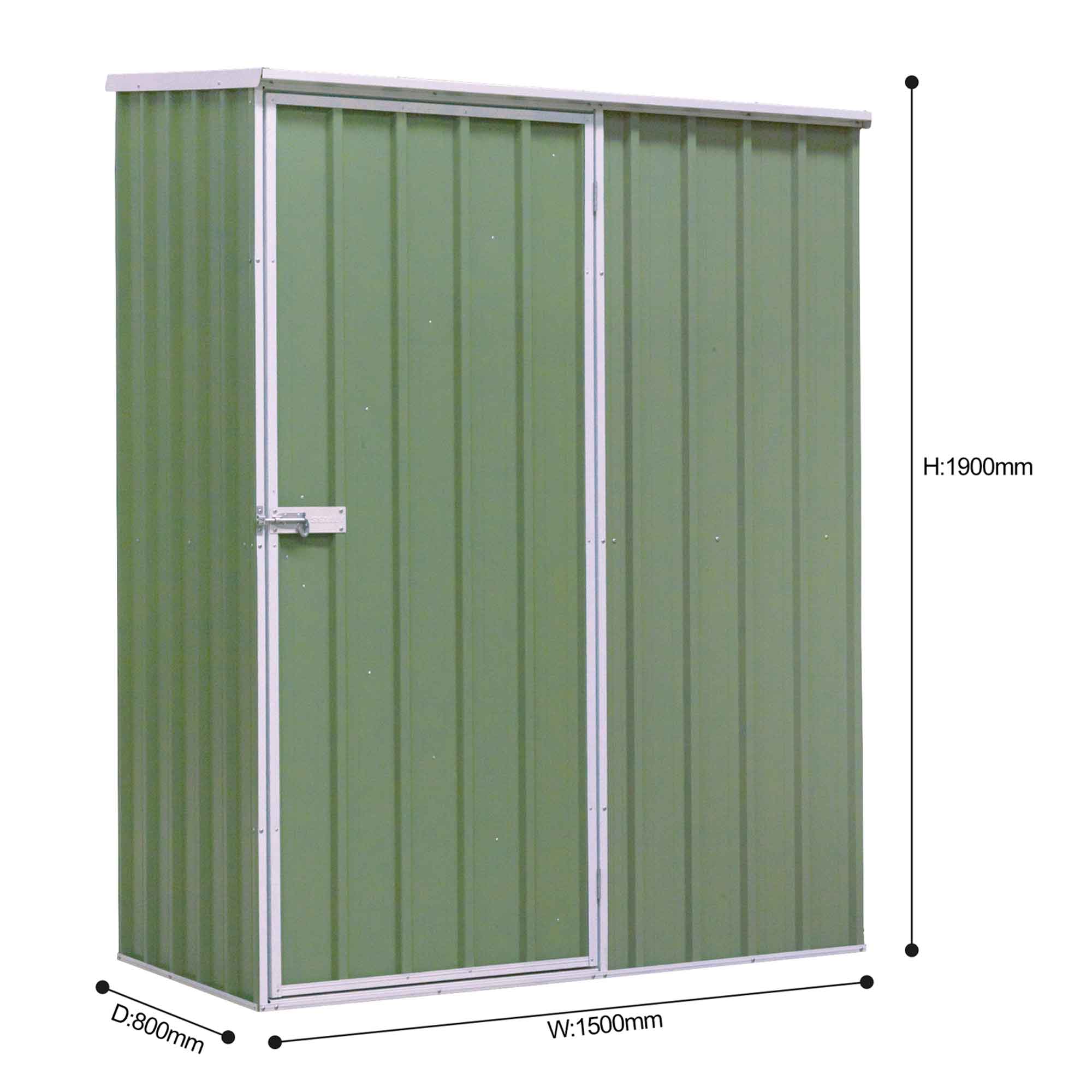 Galvanised Steel Metal Garden/Outdoor/Storage Shed, 5FT x 2.5FT, Pent Style Roof - Green - DG113 - Dellonda