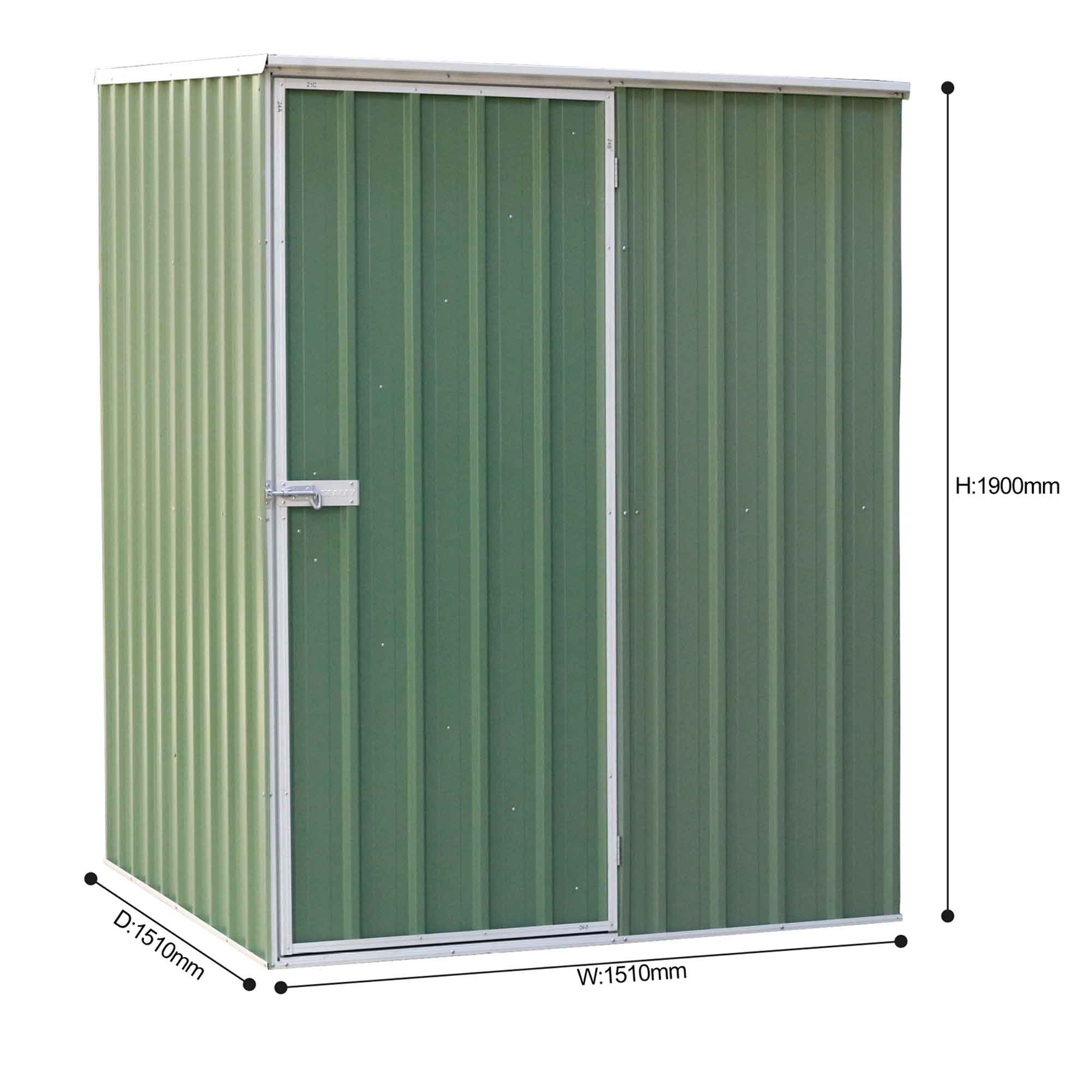 Galvanised Steel Metal Garden/Outdoor/Storage Shed, 5FT x 5FT, Pent Style Roof – Green - DG114 - Dellonda