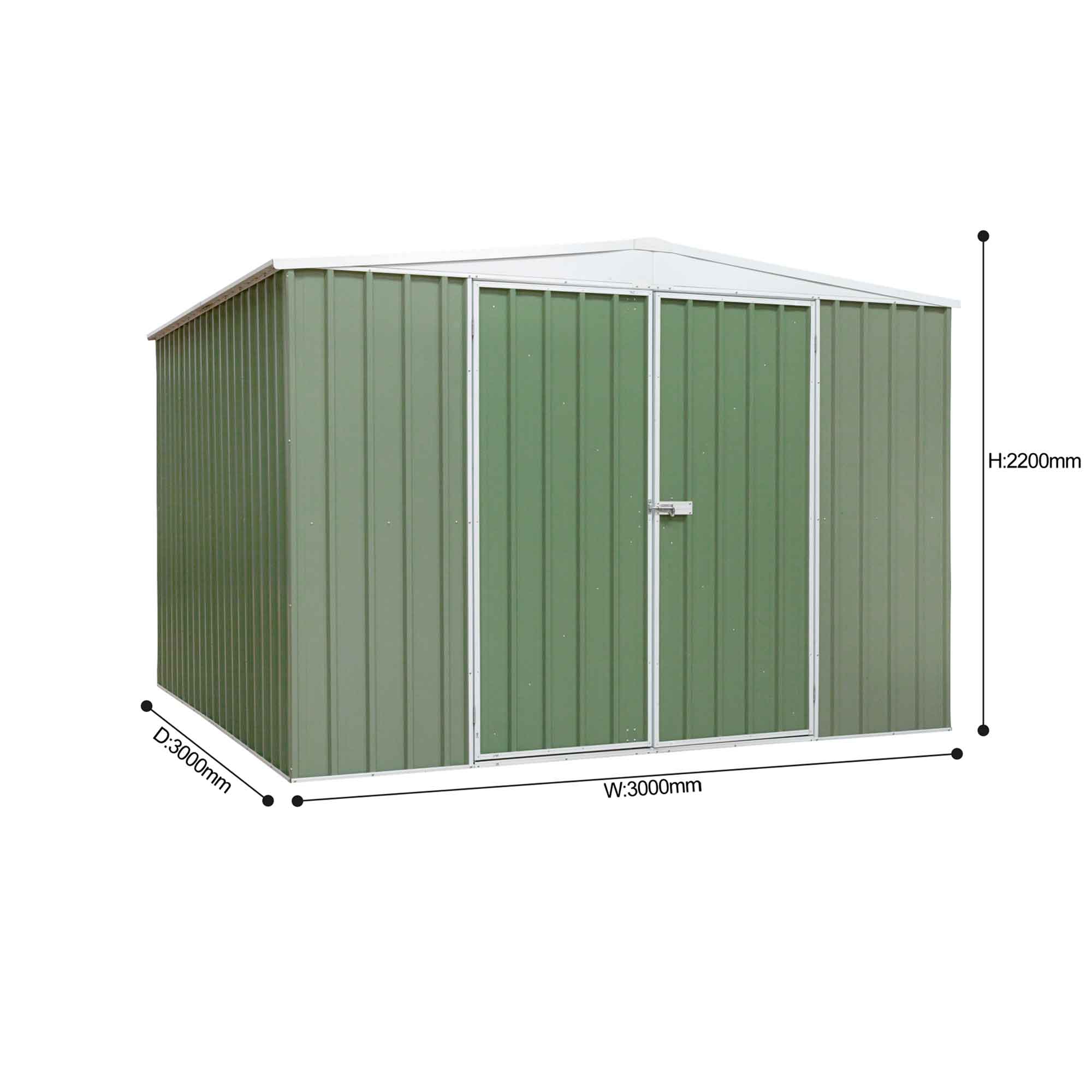 Galvanised Steel Metal Garden/Outdoor/Storage Shed, 10FT x 10FT, Apex Style Roof - Green - DG116 - Dellonda