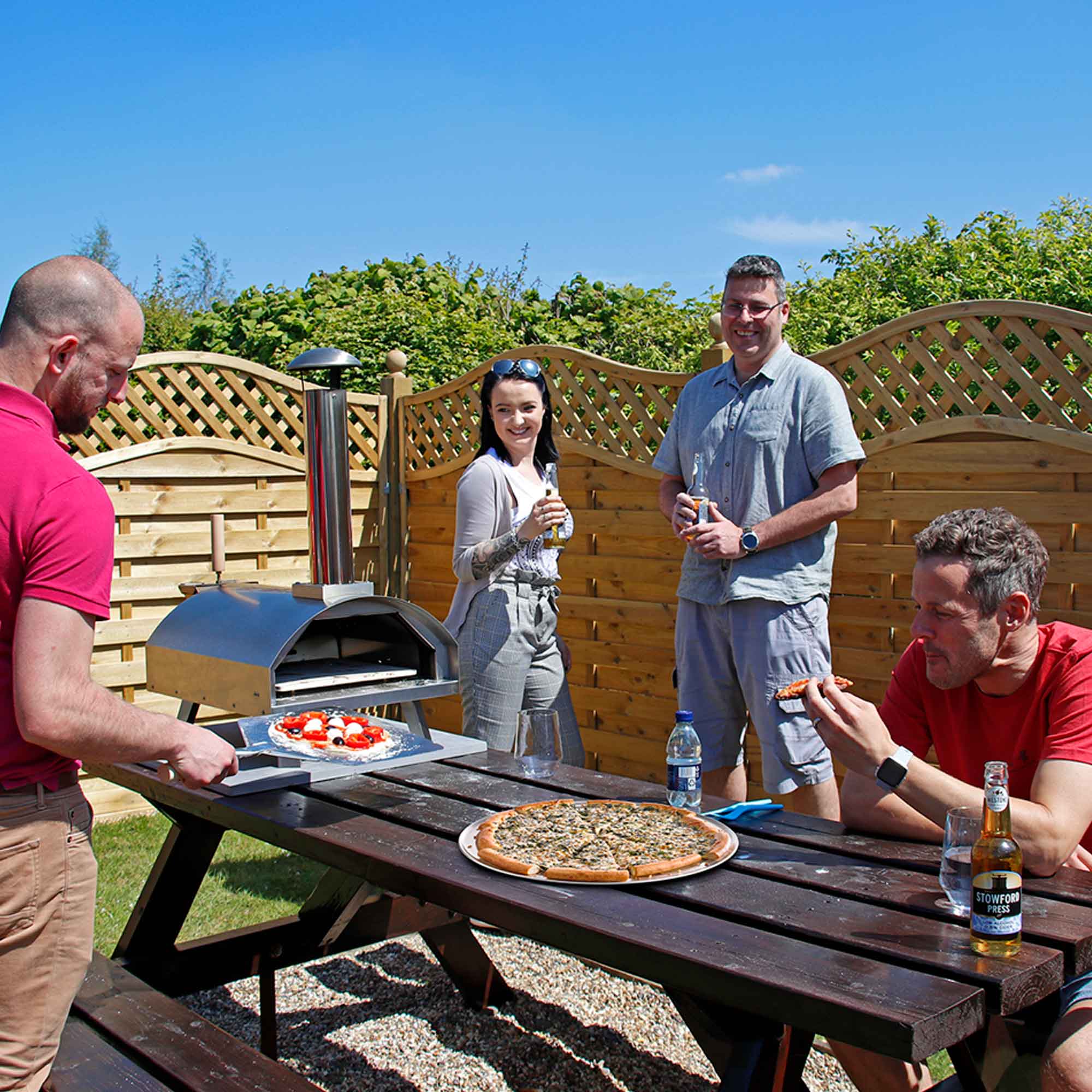 Portable Wood-Fired Pizza Oven and Smoking Oven, Stainless Steel with Weatherproof Cover - DG219 - Dellonda