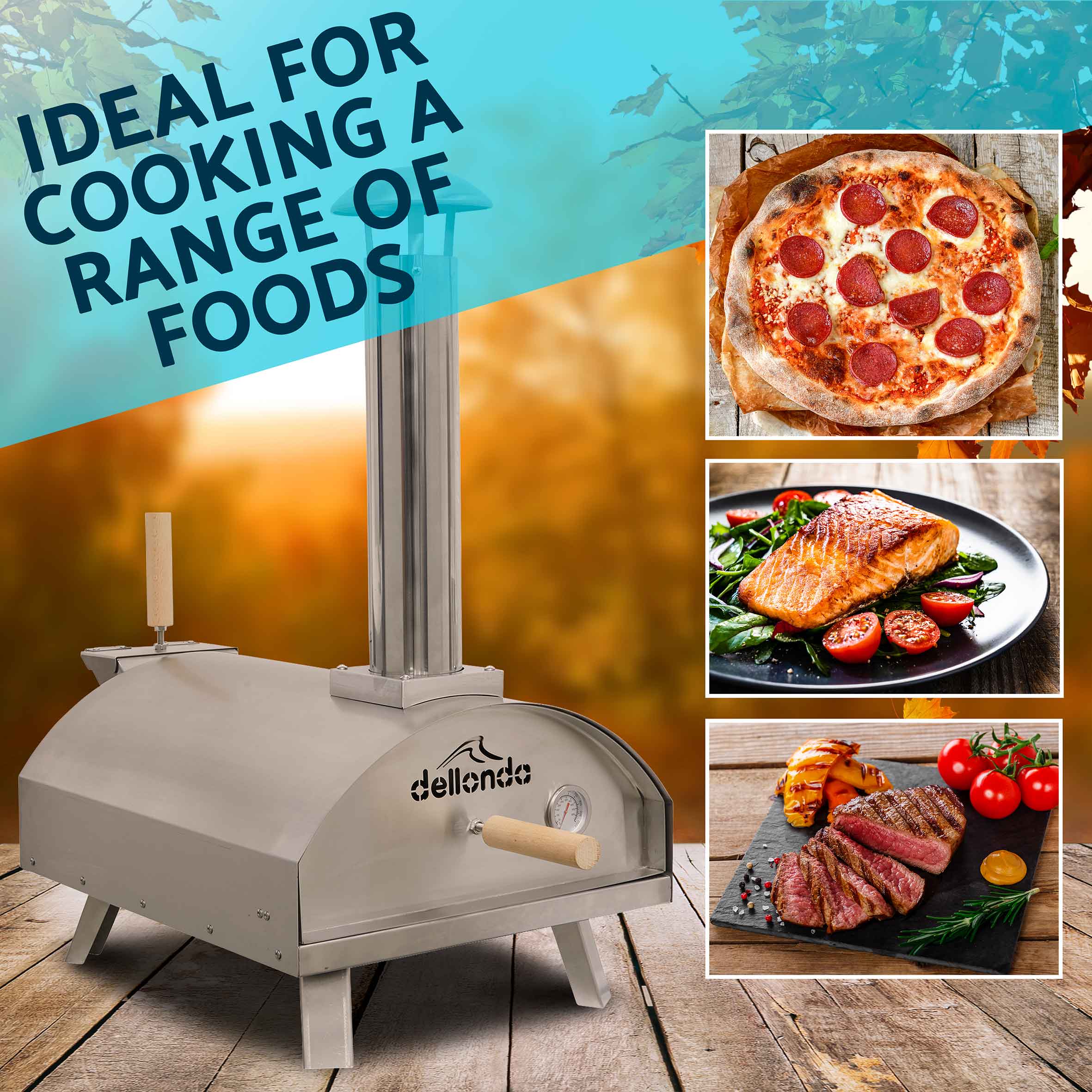 Portable Wood-Fired Pizza Oven and Smoking Oven, Stainless Steel with Weatherproof Cover - DG219 - Dellonda